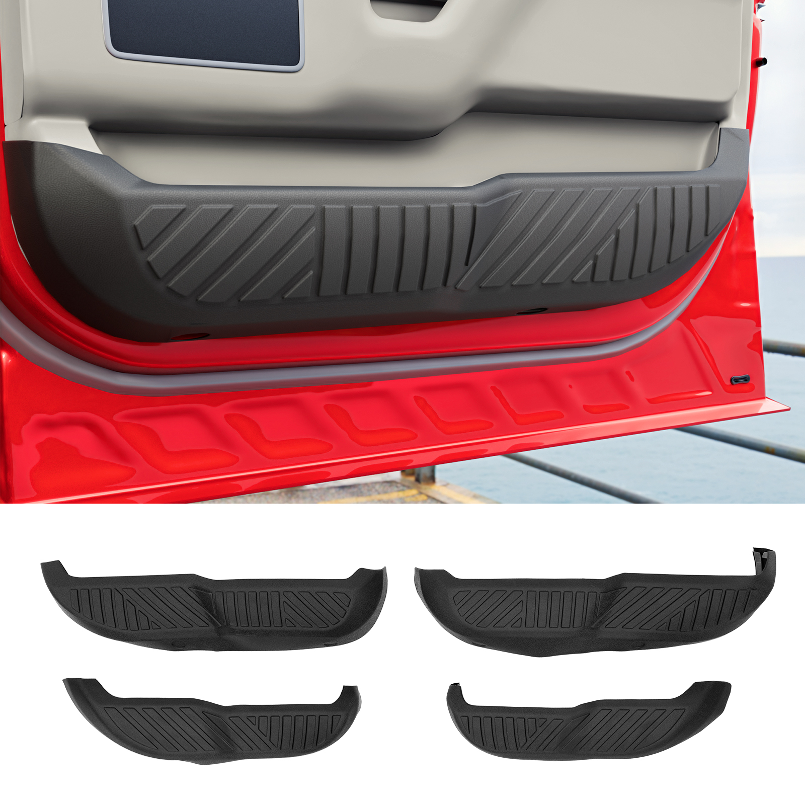 Maxzina TPE Car Door Anti Kick Pads Compatible with 2015-2020 Ford F150 Inner Front & Rear Side Door Panel Scuff Protection Decals with Hook & Loop Tape Wear Resistant Shield Cover for 2019 F-150Accessories