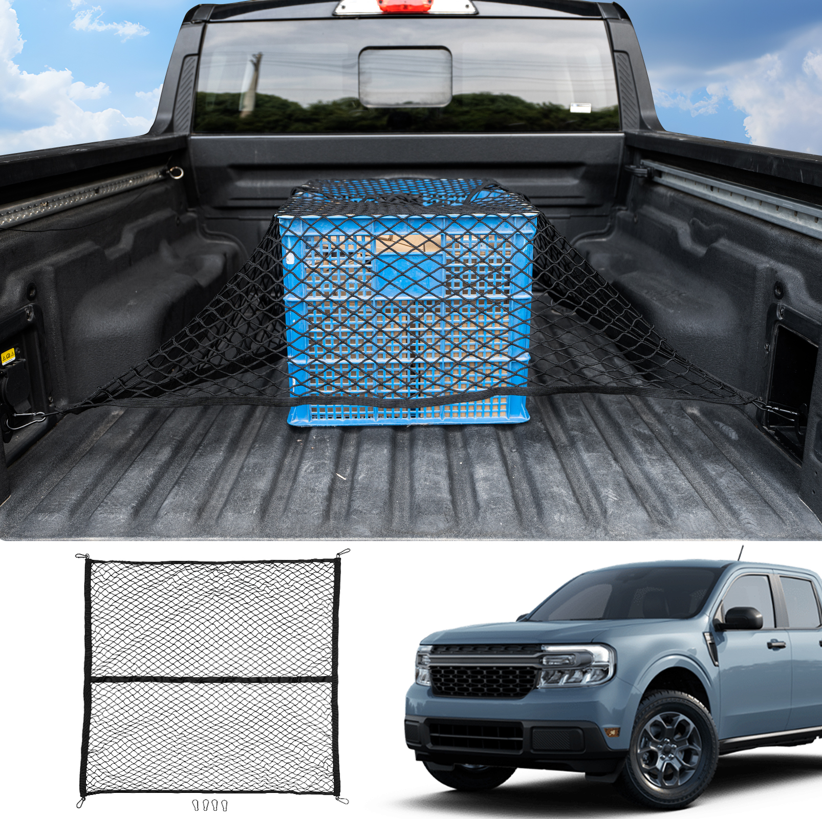 Maxzina 2022 2023 2024 2025 Ford Maverick Cargo Net Truck Storage Net (4'x 4')