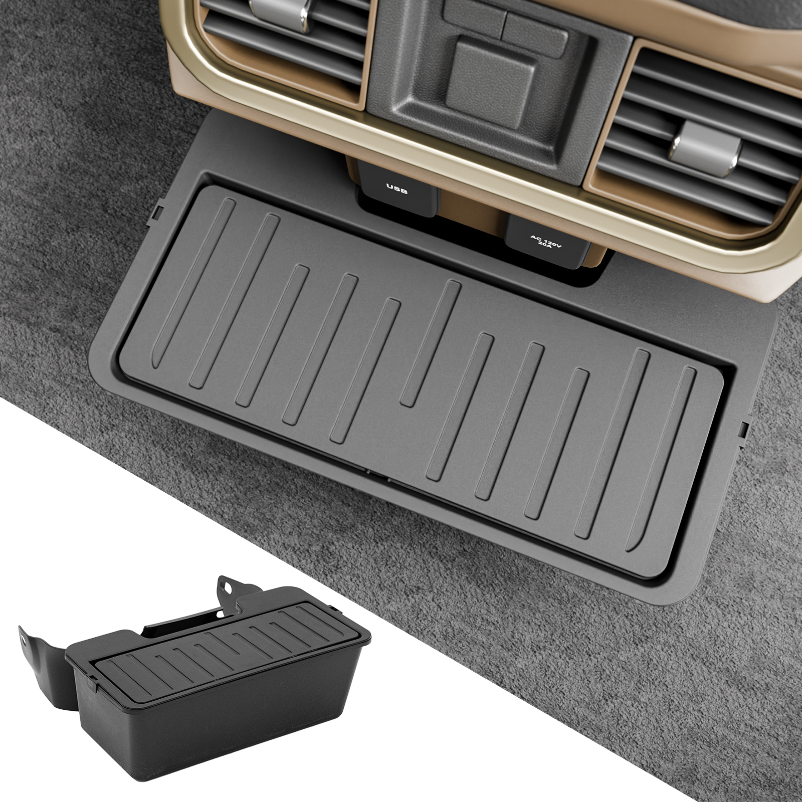 Maxzina Trash Can Compatible with 2021-2025 Ford F150 Trash Bin One-Touch Garbage Can Push-to-Open Trash Bin Extra Rear 2nd Row 7.4L Center Console Storage Box for 2024 F-150 Accessories