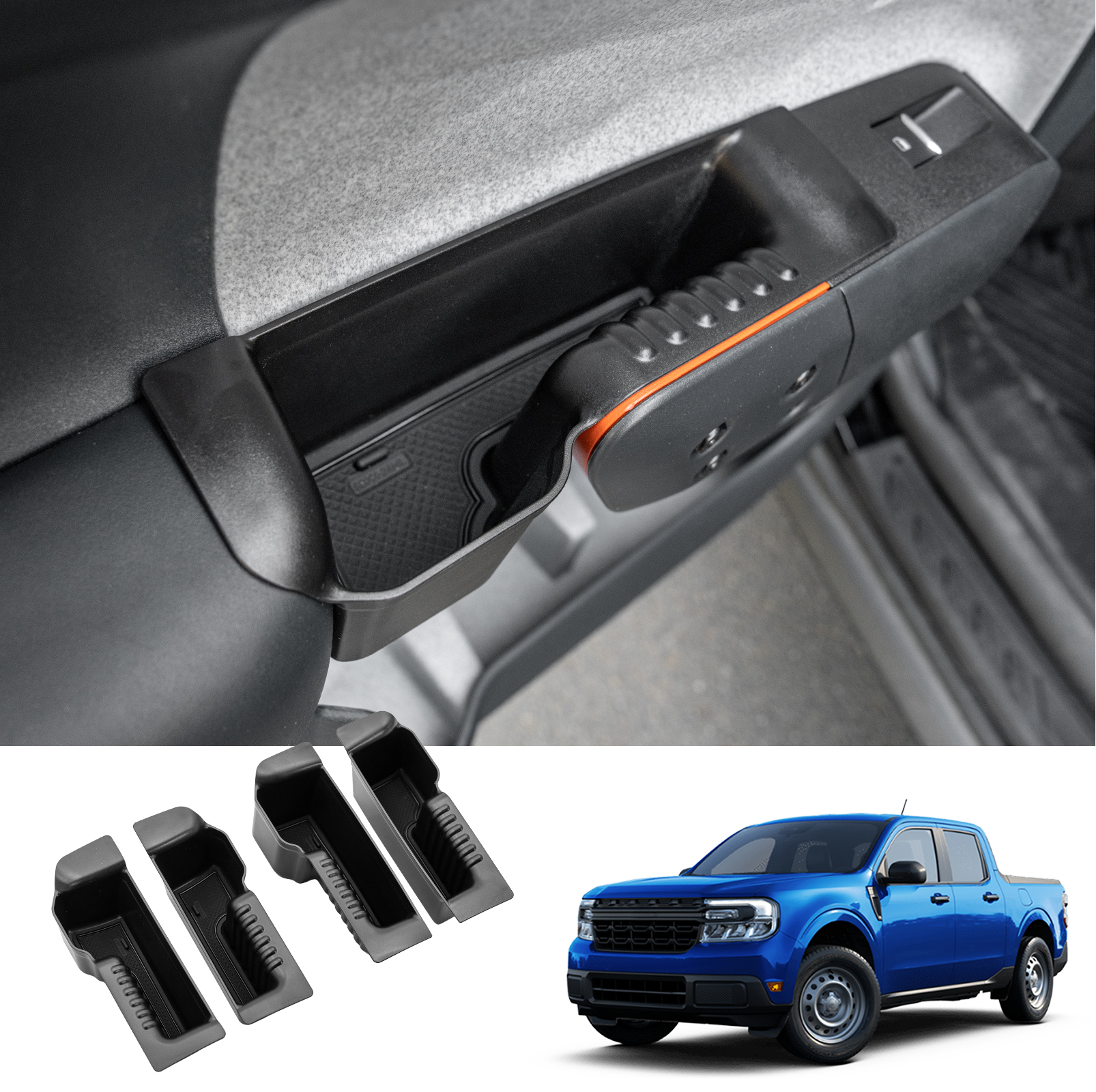 Maxzina Door Handle Storage Compatible with 2022-2025 Ford Maverick ABS Plastic Door Side Storage Tray with PVC Pads Side Organizer