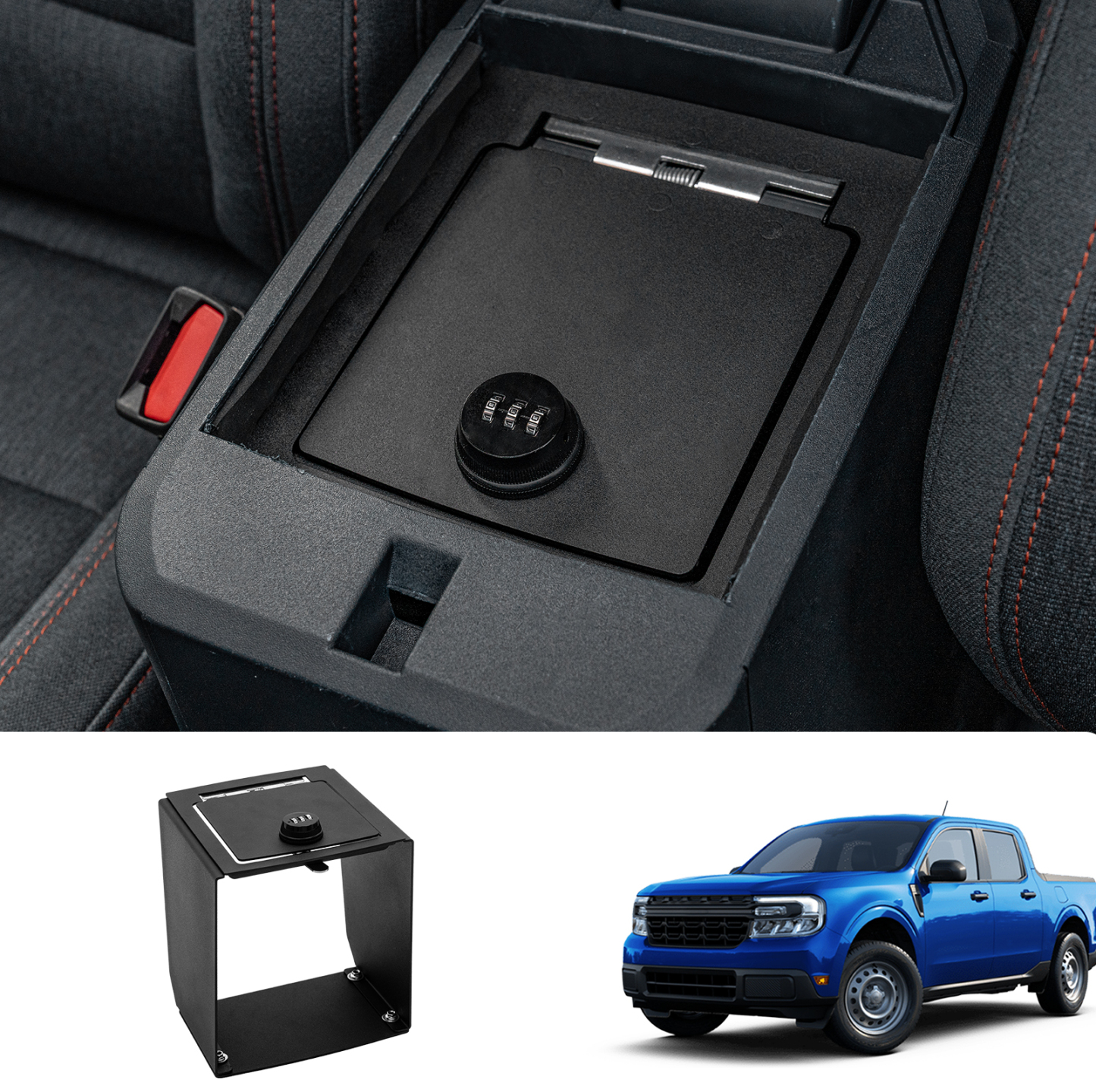 Maxzina Center Console Safe Lock Box Compatible with 2022-2025 Ford Maverick Armrest Security Organizer Center Console Safe Vault Lockbox with 3 Digit Combo Password