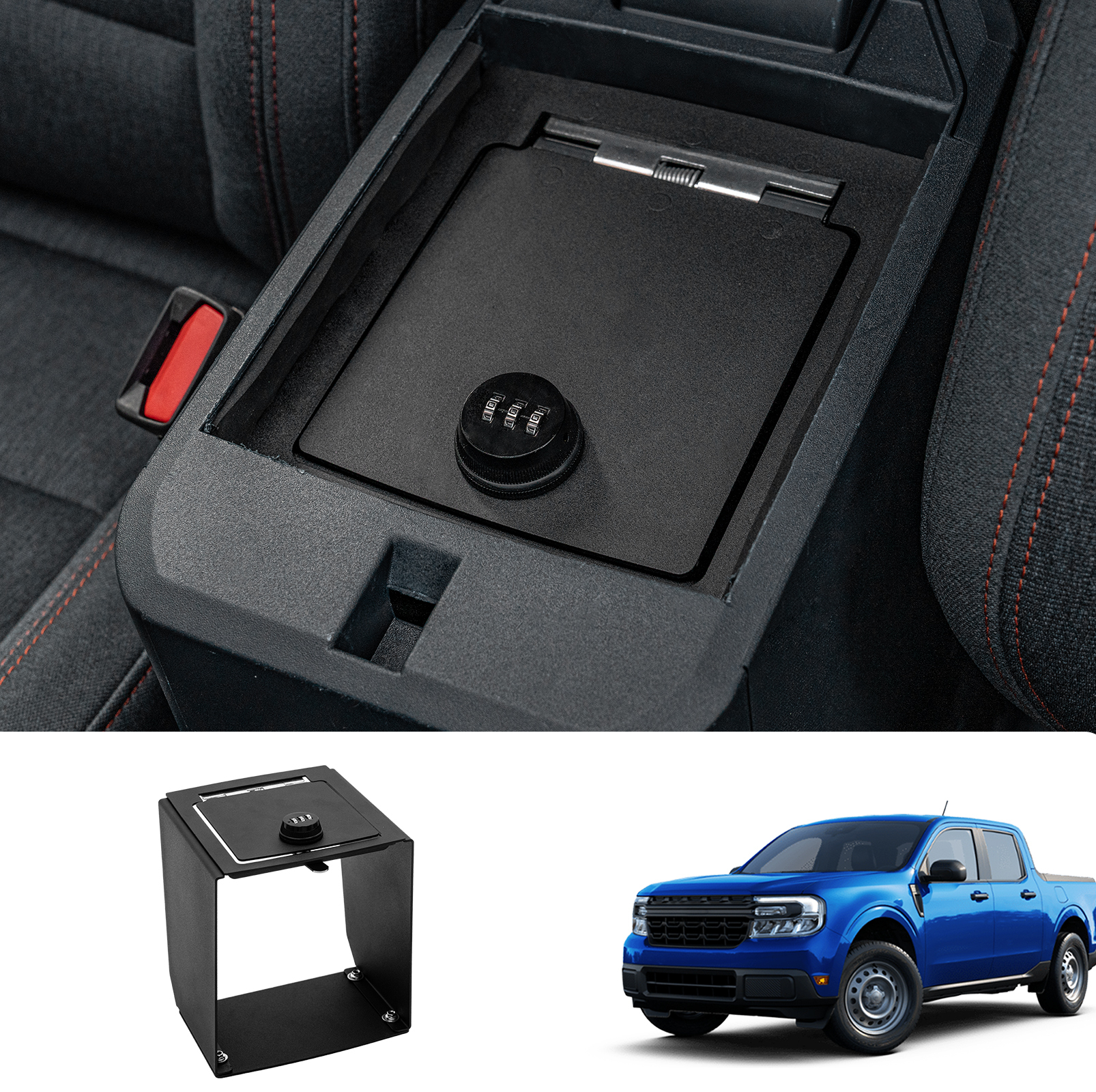 Maxzina Center Console Safe Lock Box Compatible with 2022-2025 Ford Maverick Armrest Security Organizer Center Console Safe Vault Lockbox with 3 Digit Combo Password