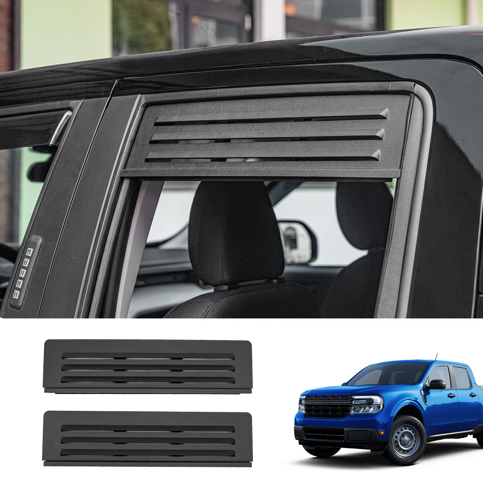 Maxzina Rear Window Vents Compatible with 2022-2025 Ford Maverick Window Covers with Mesh Net