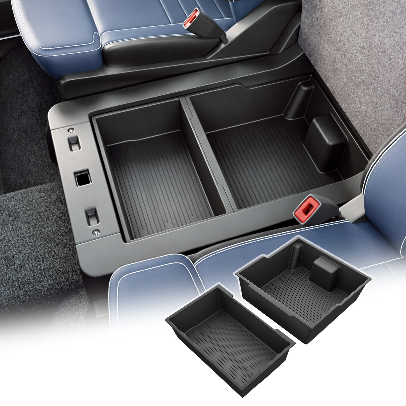 Maxzina Jump Seat Console Bottom Organizer Compatible with 2015-2026 Ford F150 2017-2026 F250 F350 F450 40/20/40 Underseat Center Console Storage Compartment for 2025 F-150 Accessories (2PCS)