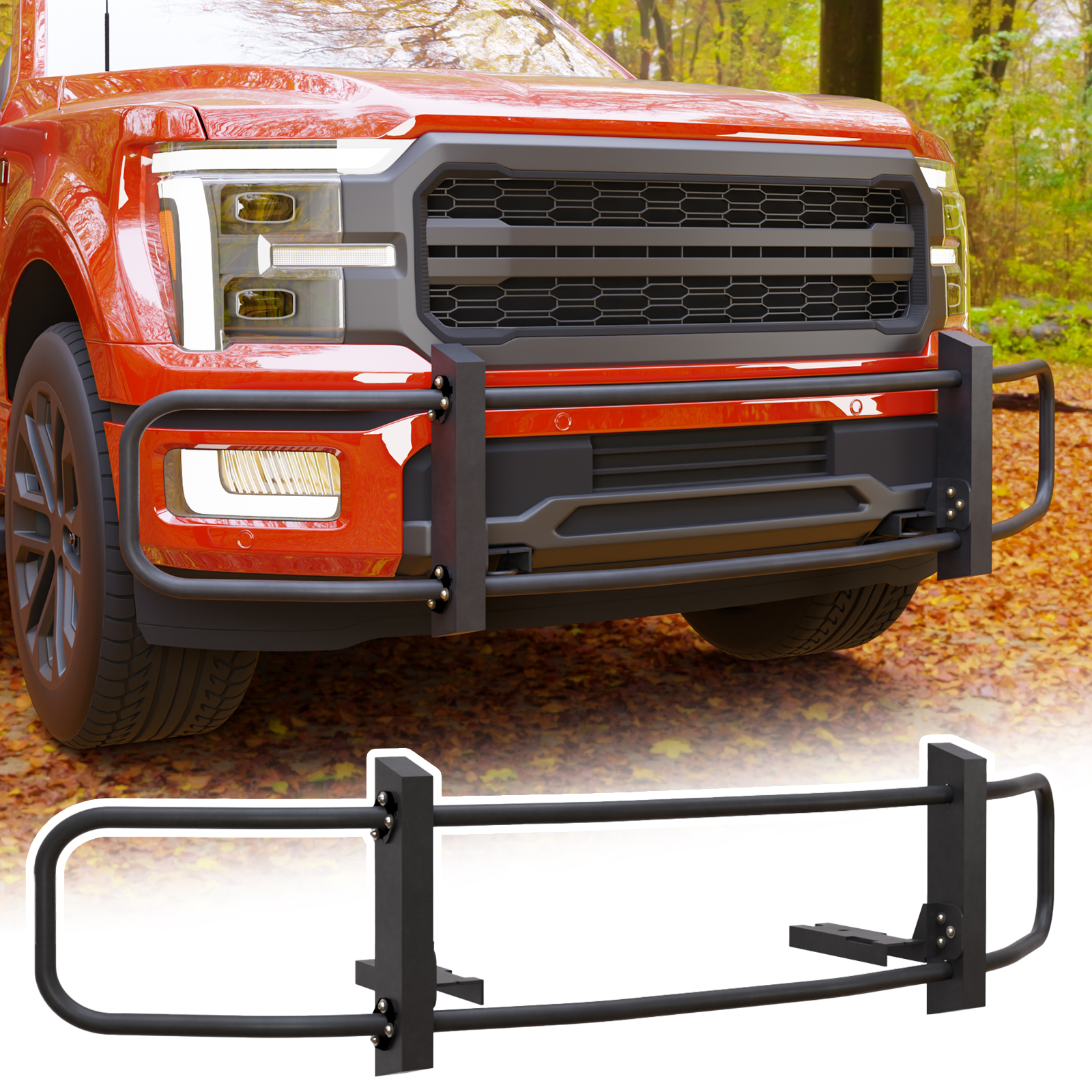 Maxzina Bull Bar Carbon Steel Front Bumper Bolt-On Grill Bar Bumper Grille Brash Gurad 3-Piece Full Coverage for 2021-2026 F150 Accessories