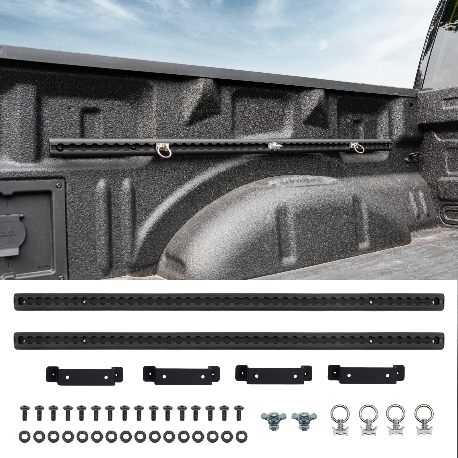 Maxzina Trail Rail System Compatible with 2015-2025 Ford F150 L-Track Side Rail Track Aluminum Alloy Silver Cargo Management Truck Bed Rail Tie Down System