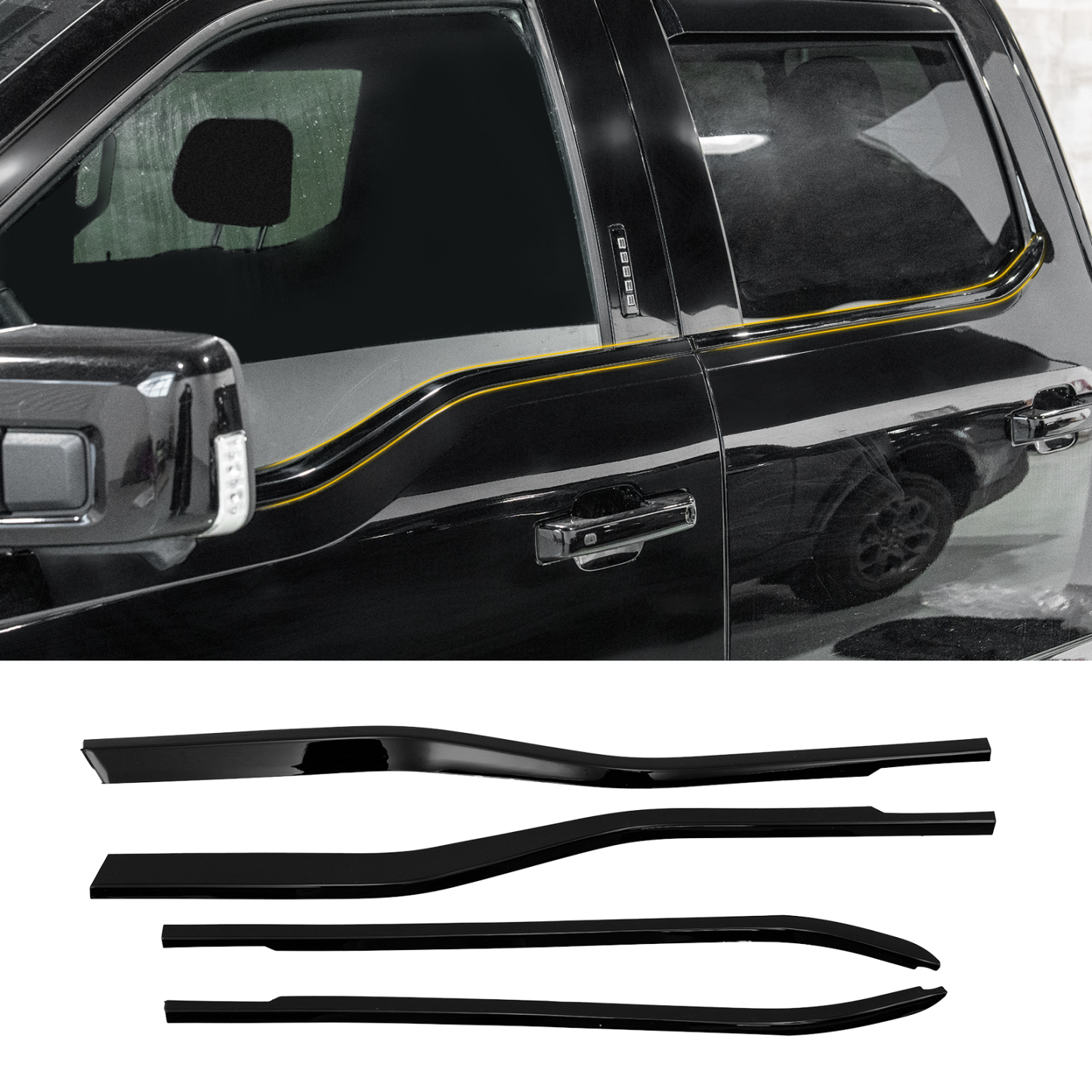 Maxzina Window Trim Compatible with 2021-2025 Ford F150 Supercrew ABS Plastic Window Molding Edge Guards Weatherstrip Bottom Sill Decoration Covers