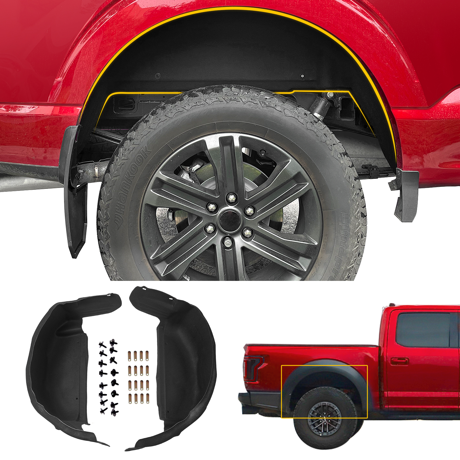 Maxzina Rear Wheel Well Liners Compatible with 2021-2025 Ford F150 (Not for Raptor) Rear Wheel Arch Liners No Drilling Well Guards Tire Inner Fenders