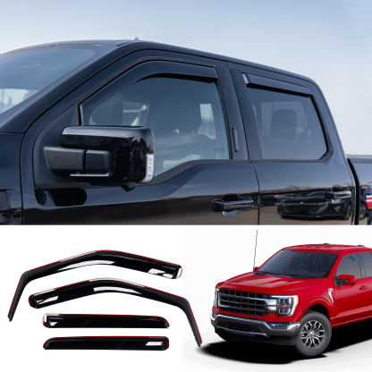 Maxzina Extended Visor Rain Guards Compatible with 2015+ F150 2017+ Raptor F-250 F-350 F-450 F-550 Super Duty SuperCrew Front and Rear in-Channel Window Visors Wind Deflectors 4PCS