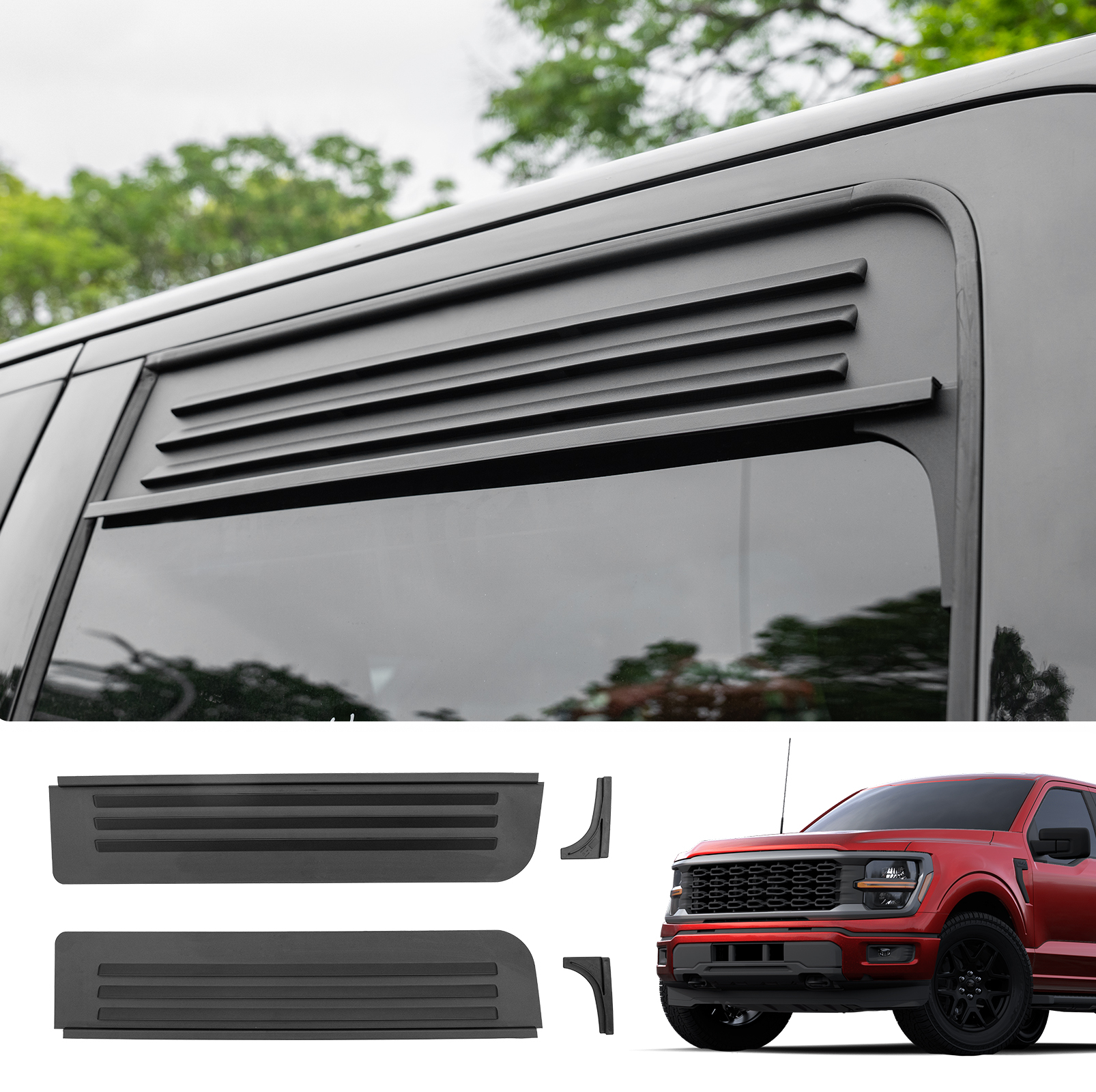 Maxzina Rear Window Vents Compatible with 2015-2025 Ford F150 Window Covers with Mesh Net