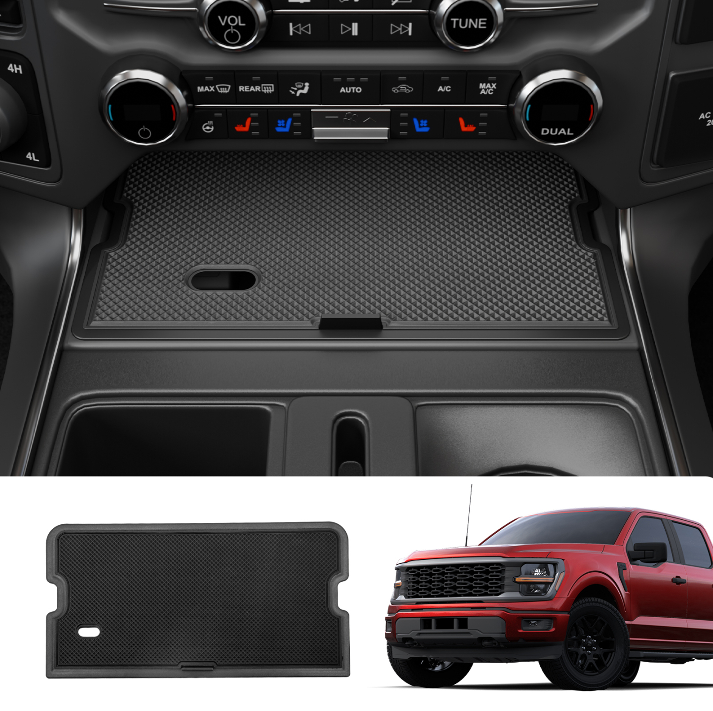 Maxzina Center Console Compartment Cover Compatible with 2021-2025 F150 & 2022-2025 F150 Lightning XLT Gear Shifter Front Hidden Pocket Lid with 3 USB Hole Secret Panel (Open Pocket W/O Lid ONLY)