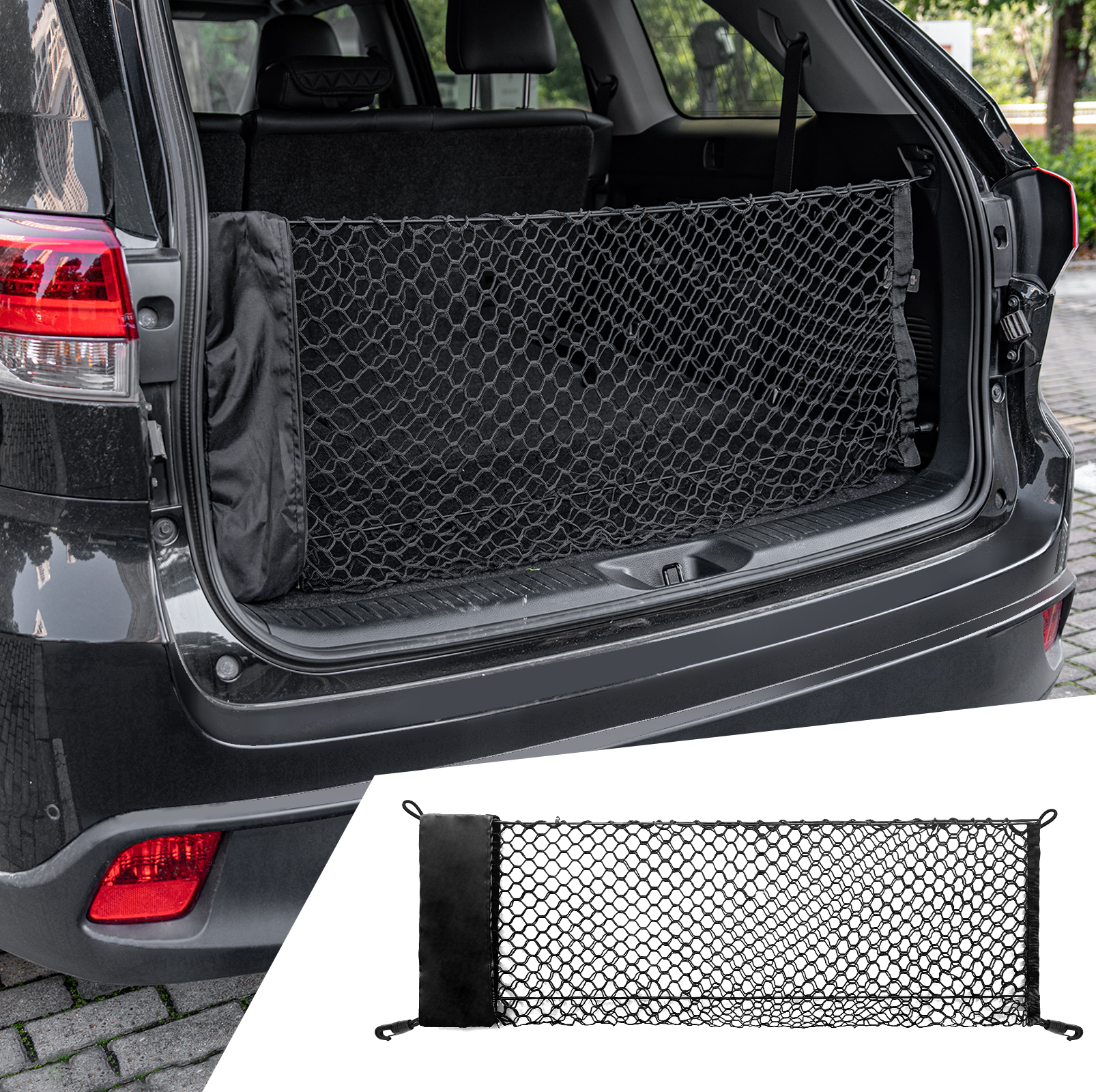 Maxzina Cargo Net Compatible with 2023-2025 Honda Pilot Truck Bed Cargo Net 3.28'×1.05' Double Layer Envelope Style Dense Mesh Trunk Organizer