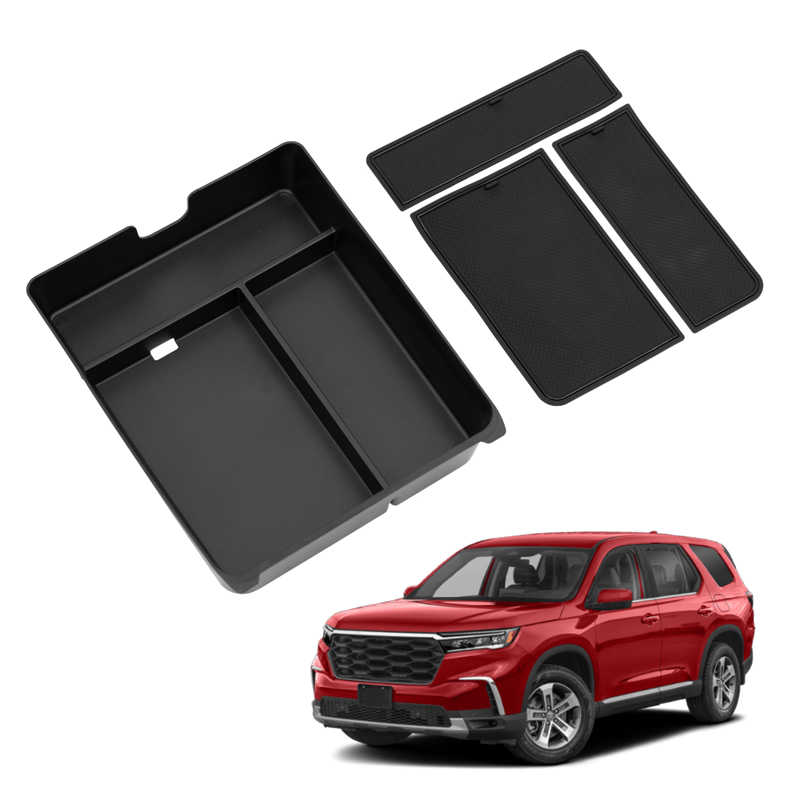 Maxzina Center Console Organizer Compatible with 2023-2025 Honda Pilot Center Console Storage Box ABS Plastic Armrest Storage Tray with PVC Pad