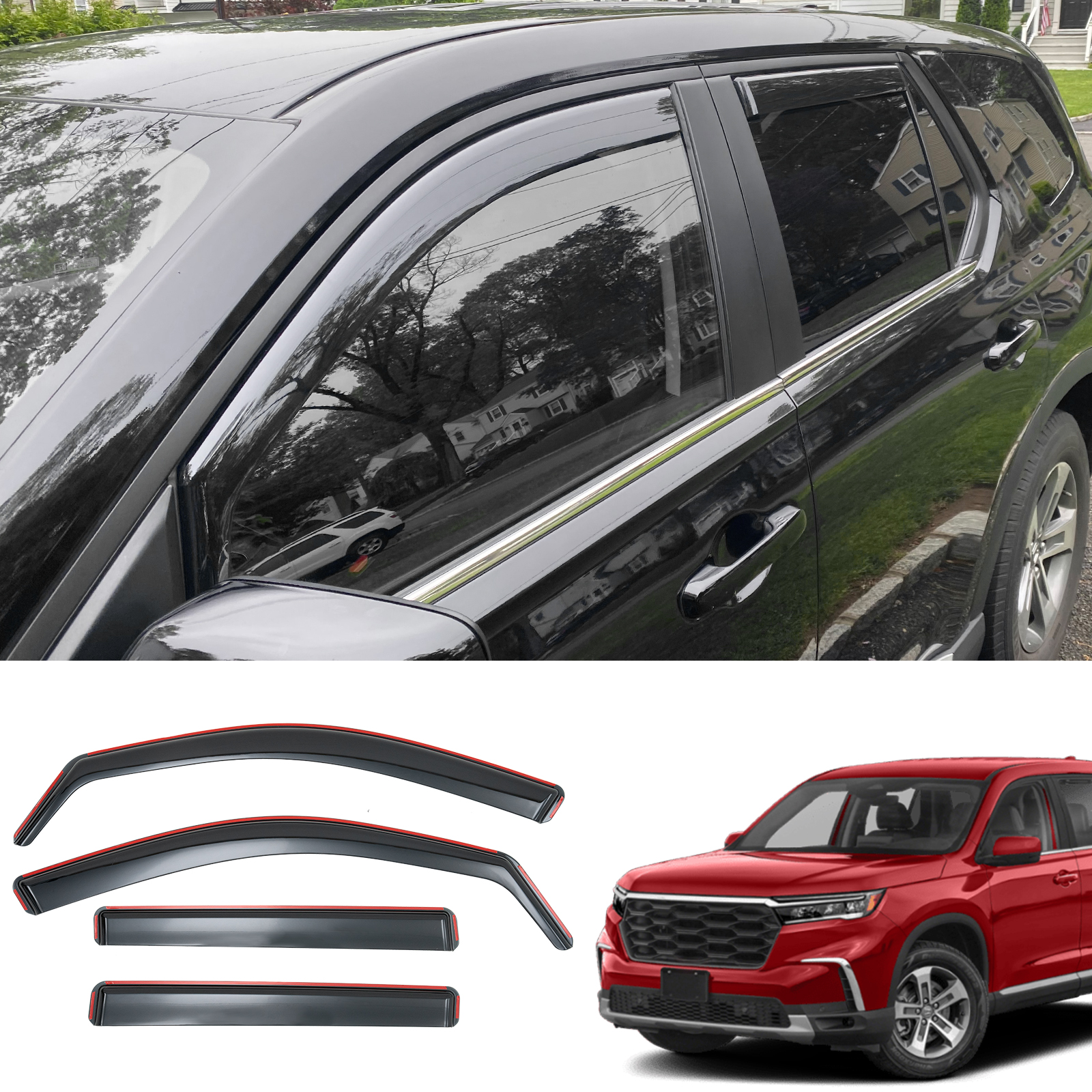 Maxzina Visor Rain Guards Compatible with 2023-2025 Honda Pilot Front and Rear in-Channel Window Visors Wind Deflectors Weather Shield for 2024 Pilot 4PCS Accessories