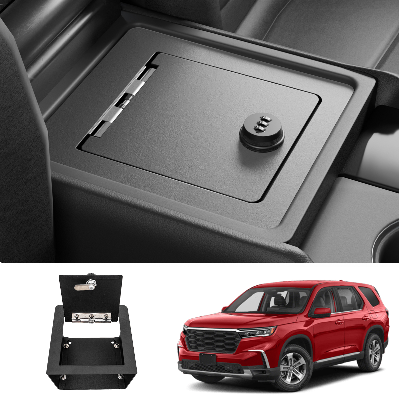 Maxzina Center Console Safe Lock Box Compatible with 2023-2025 Honda Pilot Armrest Security Organizer Center Console Safe Vault Lockbox with 3 Digit Combo Password