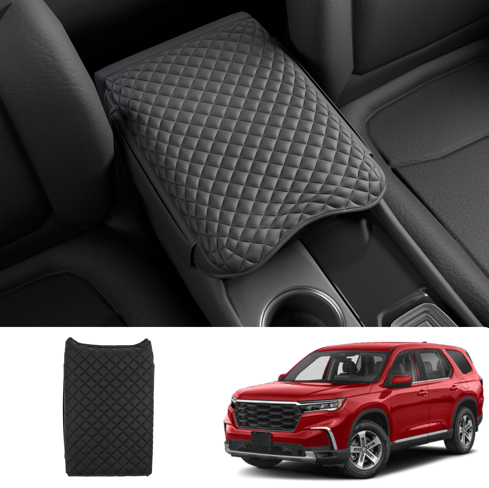 Maxzina Armrest Cover Compatible with 2023-2025 Honda Pilot & 2024-2026 Ridgeline & 2024-2026 Passport Center Console Cover PU Leather Waterproof Car Armrest Seat Box Pad