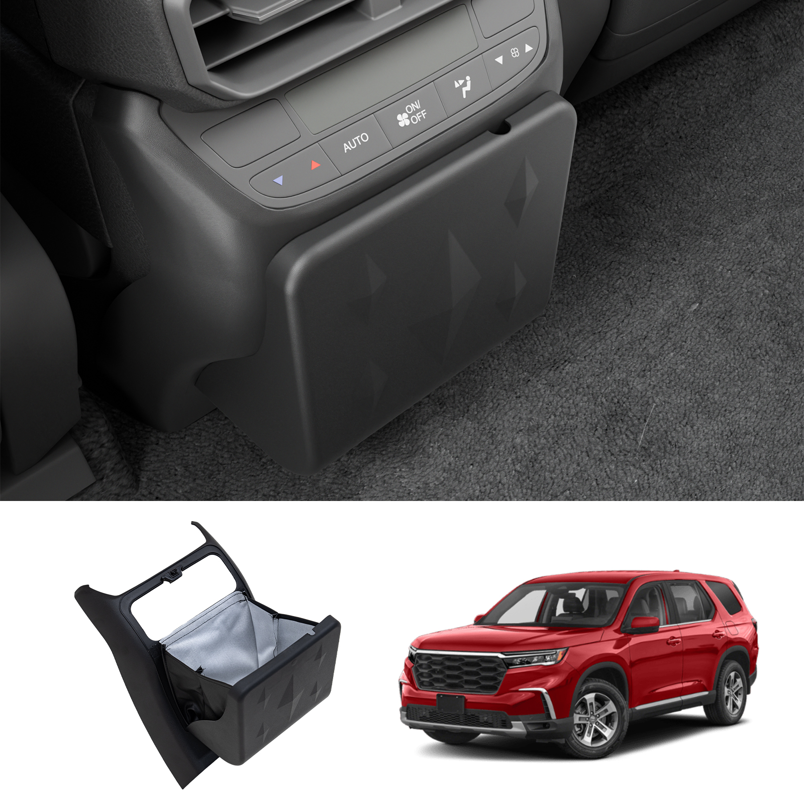 Maxzina Trash Can Compatible with 2023-2025 Honda Pilot Foldable Trash Bin Expandable Garbage Can Stick-On Trash Bin Extra Rear 2nd Row Storage Box for 2024 Pilot Accessories