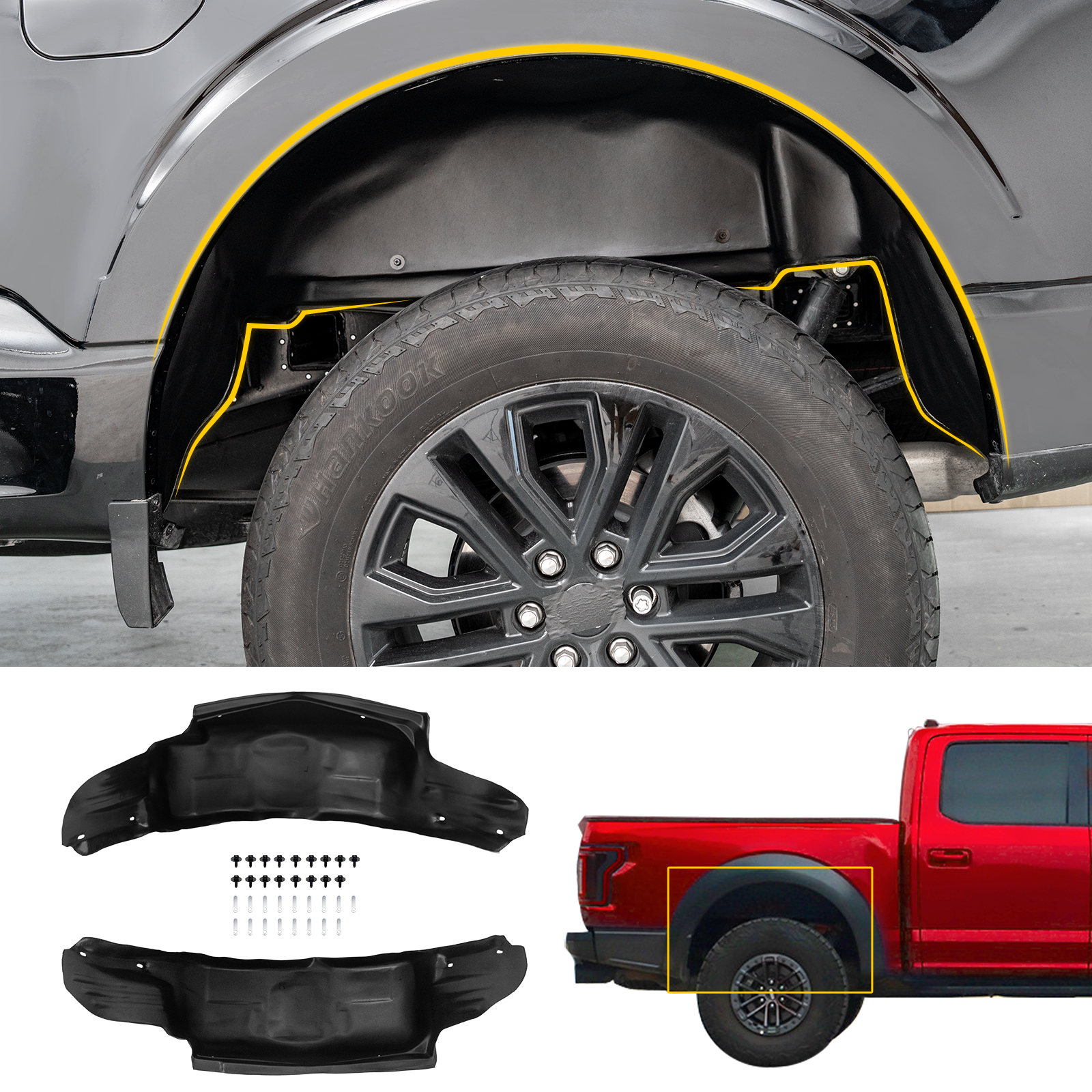 Maxzina Rear Wheel Well Liners Compatible with 2021-2025 Ford F150 (Not for Raptor) Rear Wheel Arch Liners No Drilling Well Guards Tire Inner Fenders