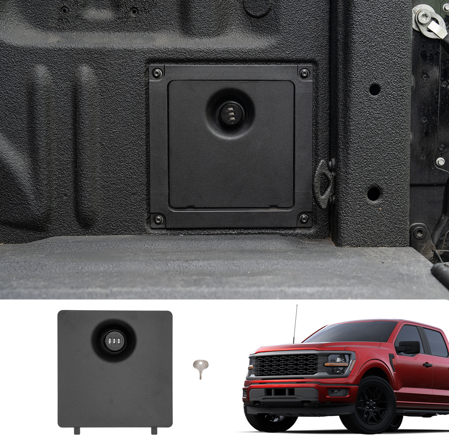 Maxzina Truck Security Lock Cover Compatible with 2024 2025 Ford F150 Code Locking Security Lid Bed Storage Bin Side Cover with Code Lock for 2024 F-150 Accessories