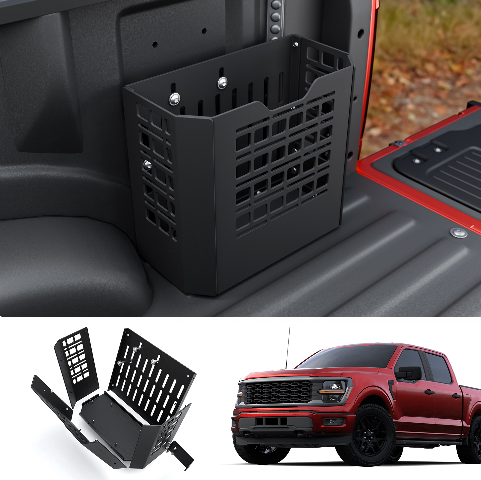 Maxzina Truck Bed Storage Box Compatible with 2015-2025 Ford F150 Pickup Tool Storage Box 22L Side Bed Toolbox Right Passenger Side Heavy-Duty Carbon Steel Toolbox for 2024 F-150 Accessories