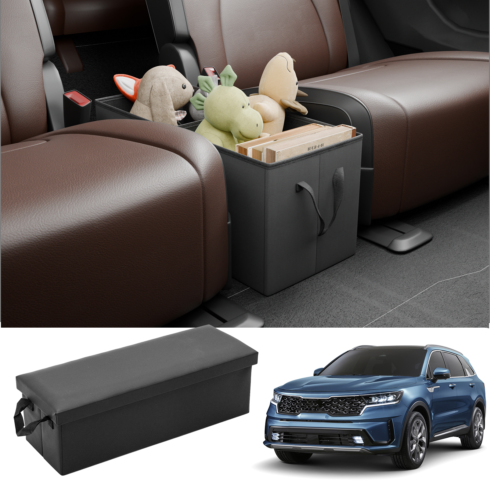 Maxzina Seat Aisle Storage Box Compatible with 2021-2025 2026 Kia Sorento Rear Car Seat Organizer Foldable Backseat Console Organizer 2nd Row Travel Storage Box for 2025 Sorento 6 Seats Accessories