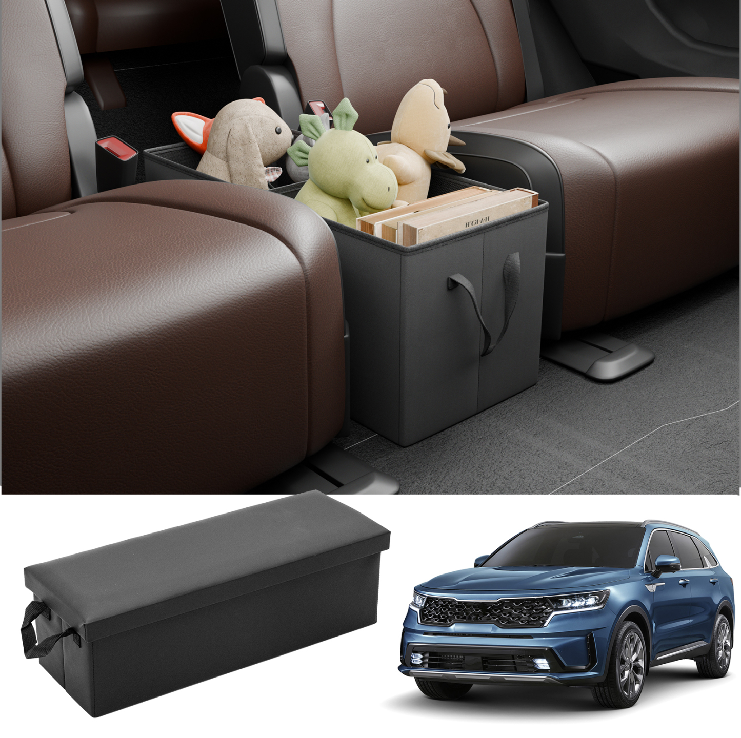 Maxzina Seat Aisle Storage Box Compatible with 2021-2025 2026 Kia Sorento Rear Car Seat Organizer Foldable Backseat Console Organizer 2nd Row Travel Storage Box for 2025 Sorento 6 Seats Accessories