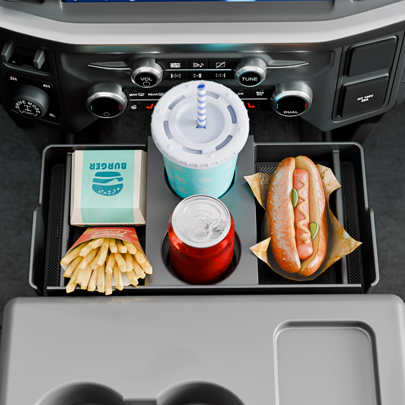 Maxzina Front Center Seat Headrest Organizer Compatible with 2011-2025 2026 Ford F150 F250 F350 F450 F550 F650 (Only for Jump Seat Console) Coin Container Storage Box with Non-Slip Silicone Pad