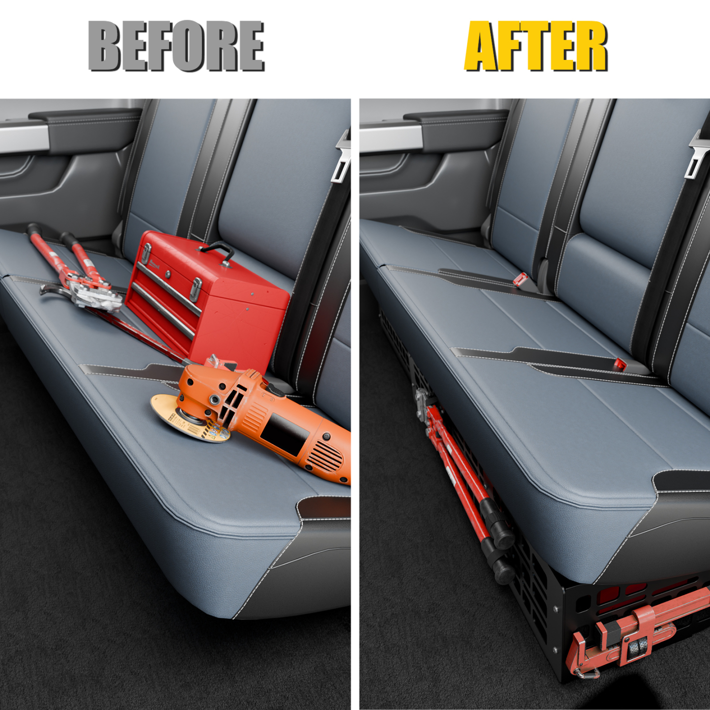 Maxzina Under Seat Storage Molle Panel Compatible With 2015-2025 2026 Ford F150 SuperCrew Cab 2017-2026 Super Duty F250 F350 F450 F550 Crew Cab Detachable Rear Underseat Organizer for F-150 Accessories