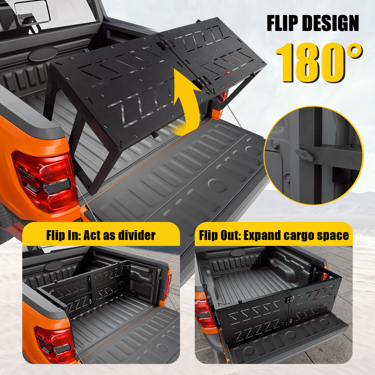 Maxzina Tailgate Extender Compatible with 2022-2025 2026 Ford Maverick Flip-Over Pickup Truck Bed Divider Carbon Steel Rotatable Truck Bed Extension for 2024 Maverick Accessories