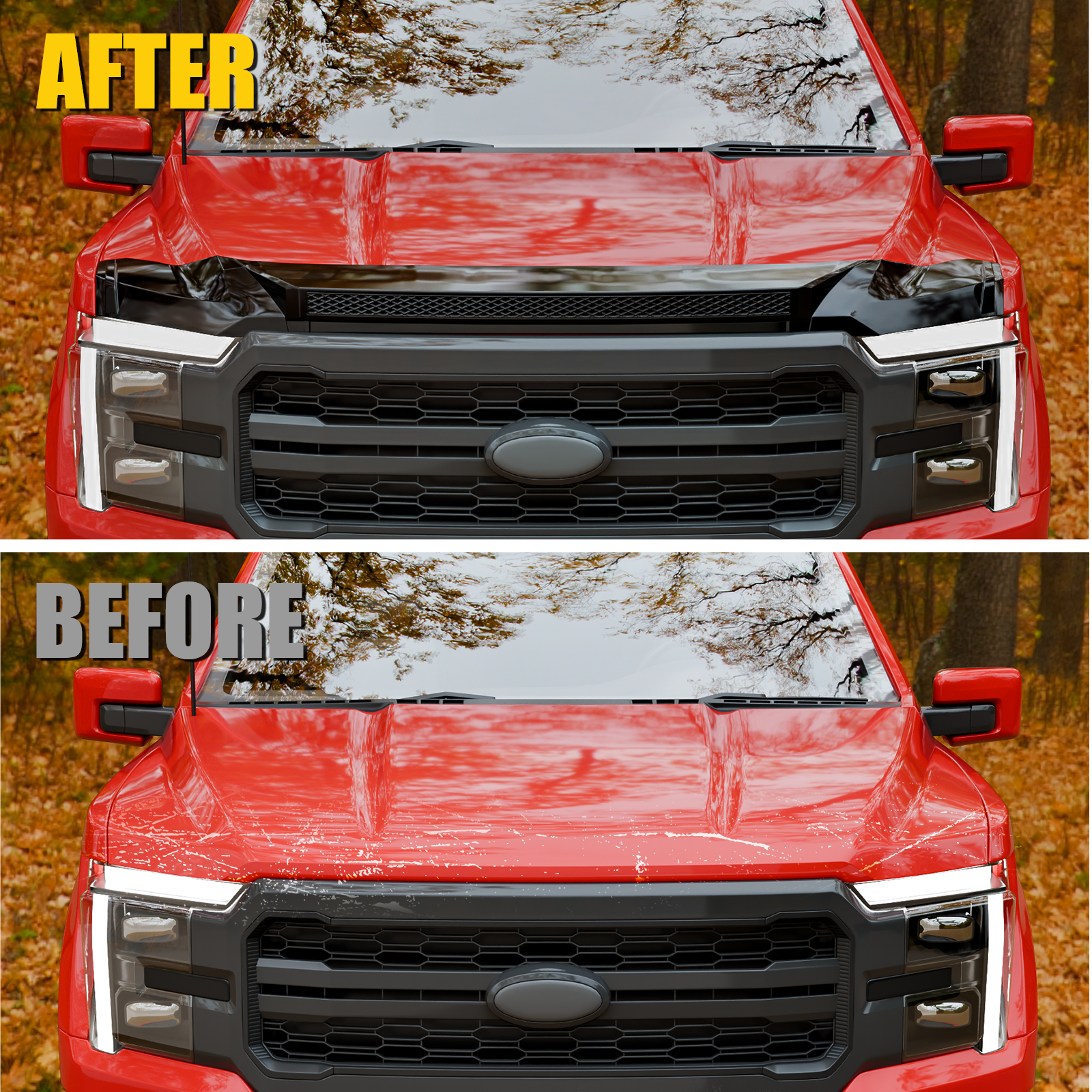 Maxzina ABS Hood Protector Compatible with 2021-2026 Ford F150 XL/STX/XLT/Lariat Hood Shield Bug Deflector 3-Piece Bonnet Guard for 2025 Ford F-150 Accessories