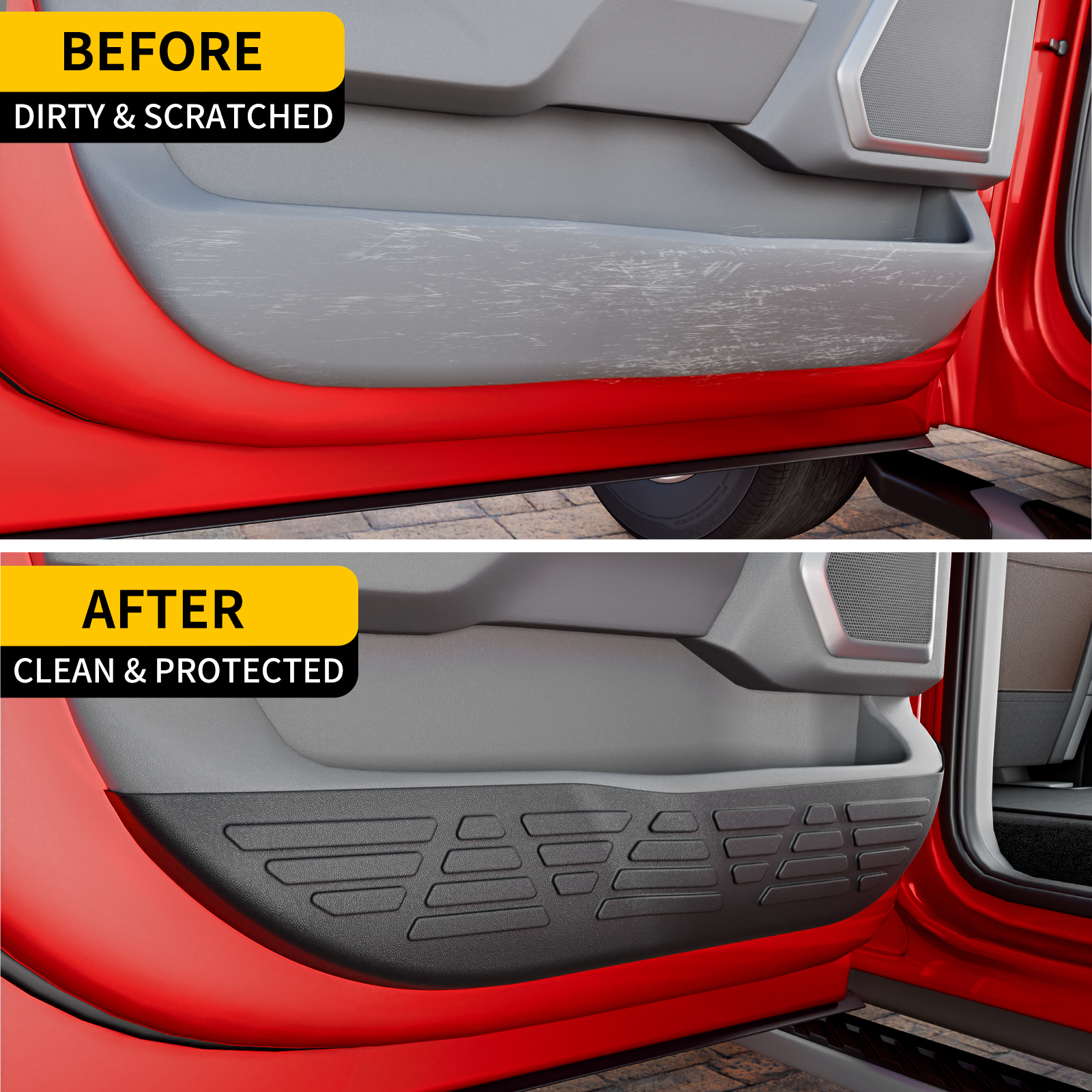 Maxzina Car Door Anti Kick Pads Compatible with 2021-2025 Ford F150 Side Door Protective Cover Front & Rear TPE Inner Anti-Kick Panel Sticker Trim Protector 4PCS for 2024 F-150 Accessories