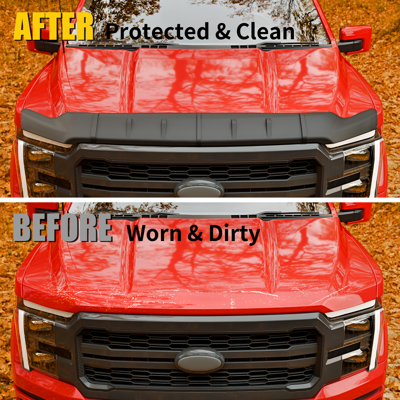 Maxzina Hood Protector Compatible with 2021-2025 Ford F150 XL/STX/XLT/Lariat Hood Shield TPE Bug Deflector Bug Guard for 2024 Ford F-150 Accessories