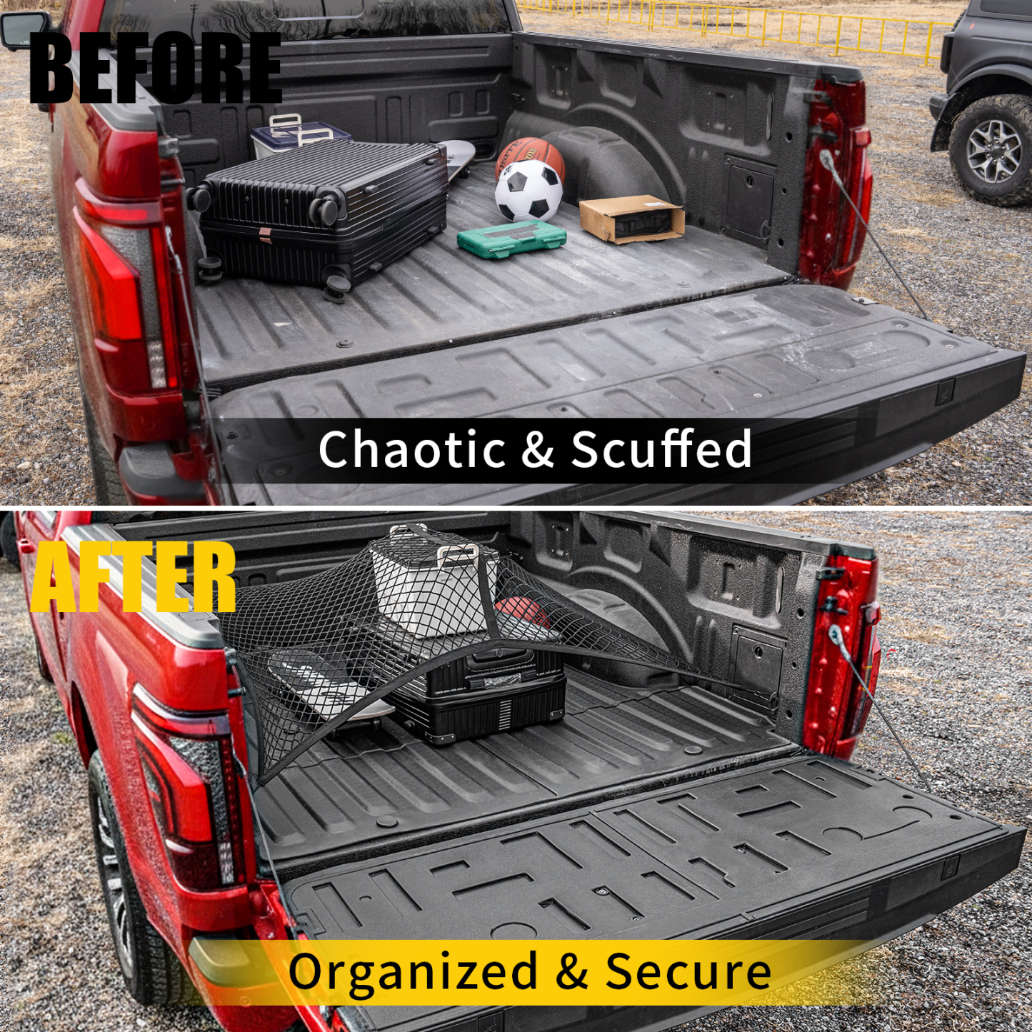 Maxzina Truck Bed Mat Compatible with 2021-2025 2026 Ford F150 5.5FT Tailgate Mat Bed TPE Cargo Liner with Cargo Net 4'×4' Single Layer Elastic 8 Hooks for 2024 Ford F-150 Accessories