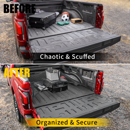 Maxzina Tailgate Mat Compatible with 2021-2025 2026 Ford F150 Tailgate Liner TPE with Cargo Net 4'×4' Single Layer Elastic 8 Hooks for 2024 Ford F-150 Accessories