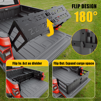 Maxzina Truck Bed Extender Compatible with 2020-2026 Jeep Gladiator Flip-Over Pickup Bed Divider Aluminum Alloy Rotatable Tailgate Extension for 2025 Gladiator Accessories