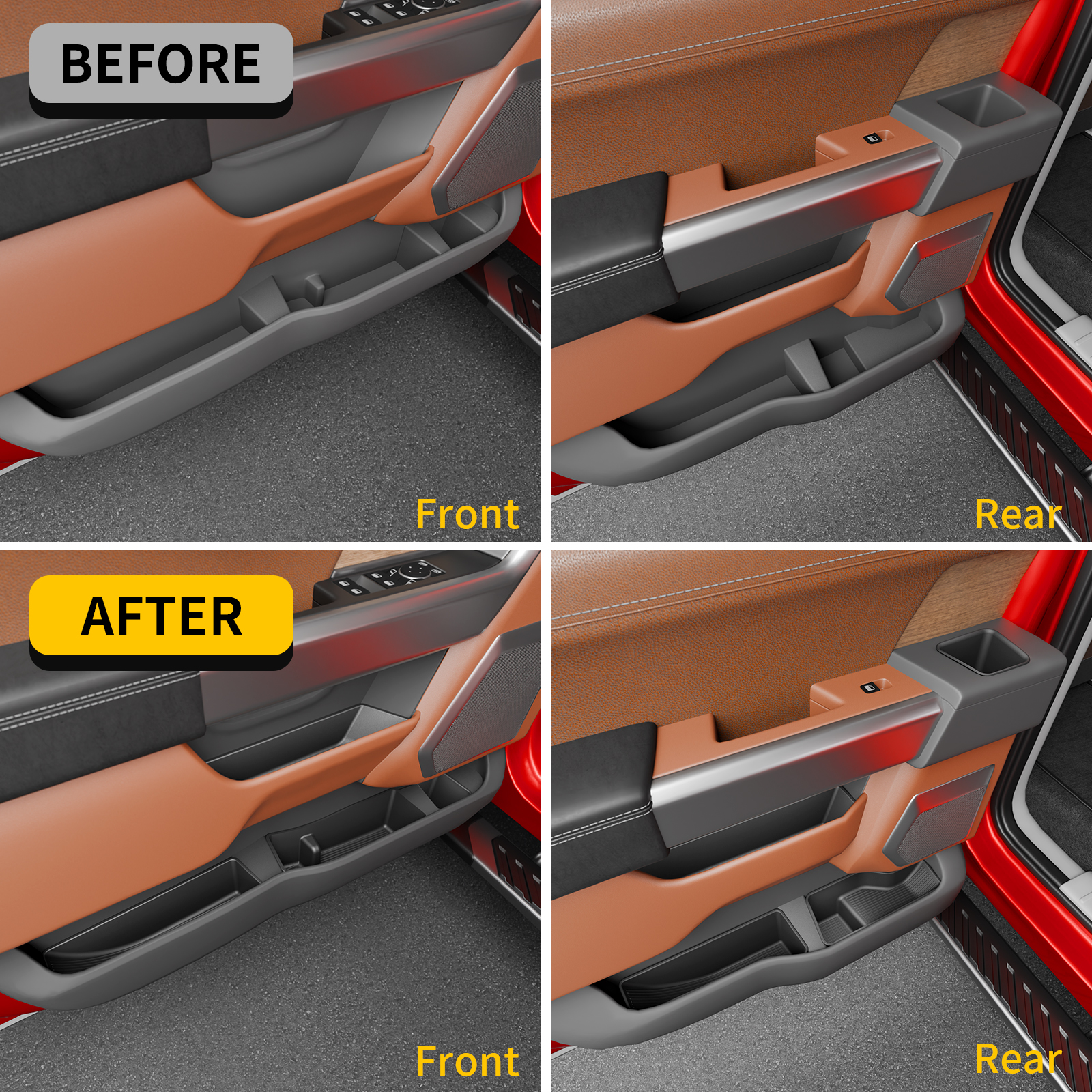 Maxzina Door Side Storage Tray Compatible with 2021-2025 2026 Ford F150 TPE Side Door Organizer Insert Box Car Side Phone Pocket Cup Holder for 2024 F-150 Accessories (Front & Rear Full 14PCS)
