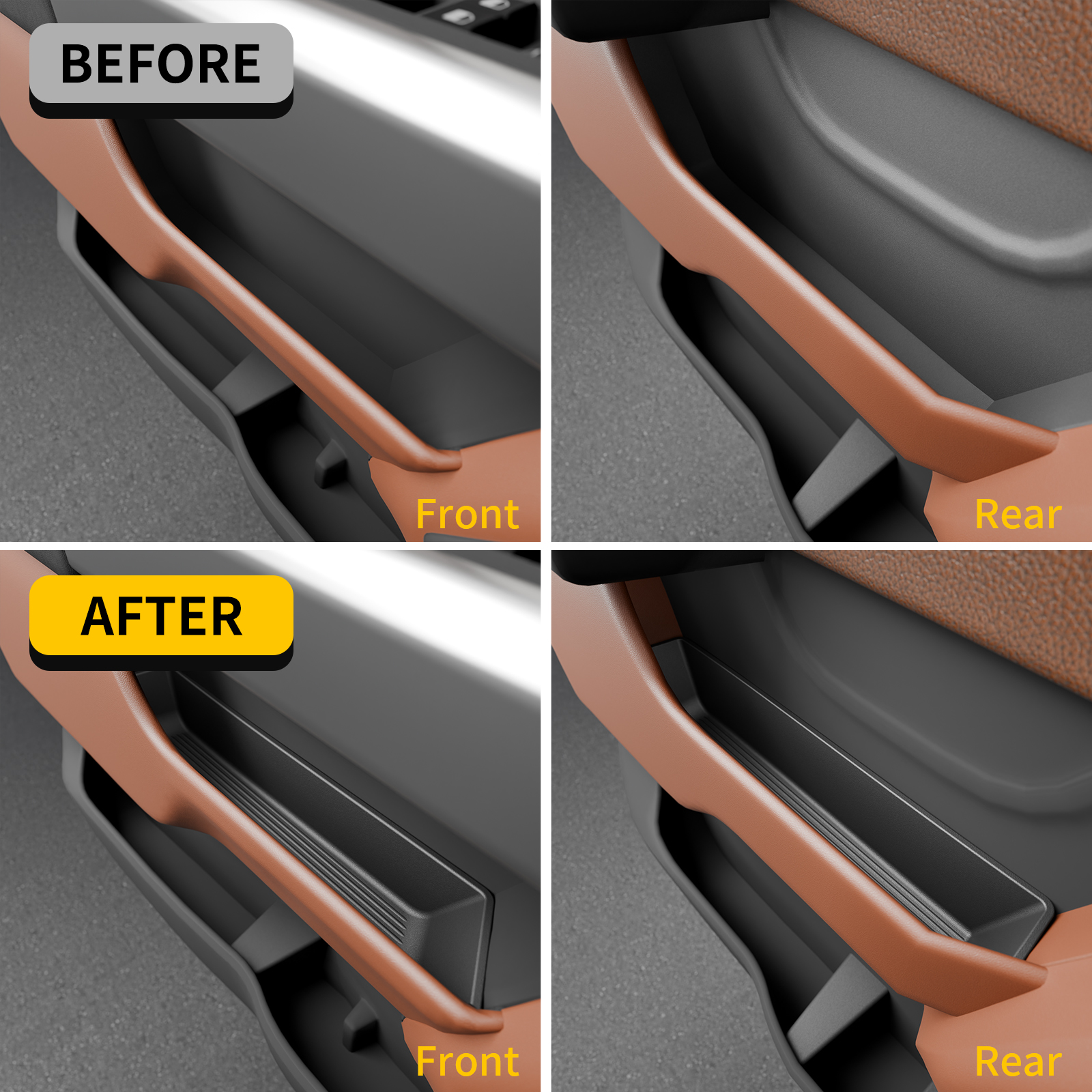 Maxzina Door Side Storage Tray Compatible with 2021-2025 2026 Ford F150 TPE Side Door Organizer Insert Box Car Side Phone Pocket for 2024 F-150 Accessories (Front & Rear Upper 4PCS)