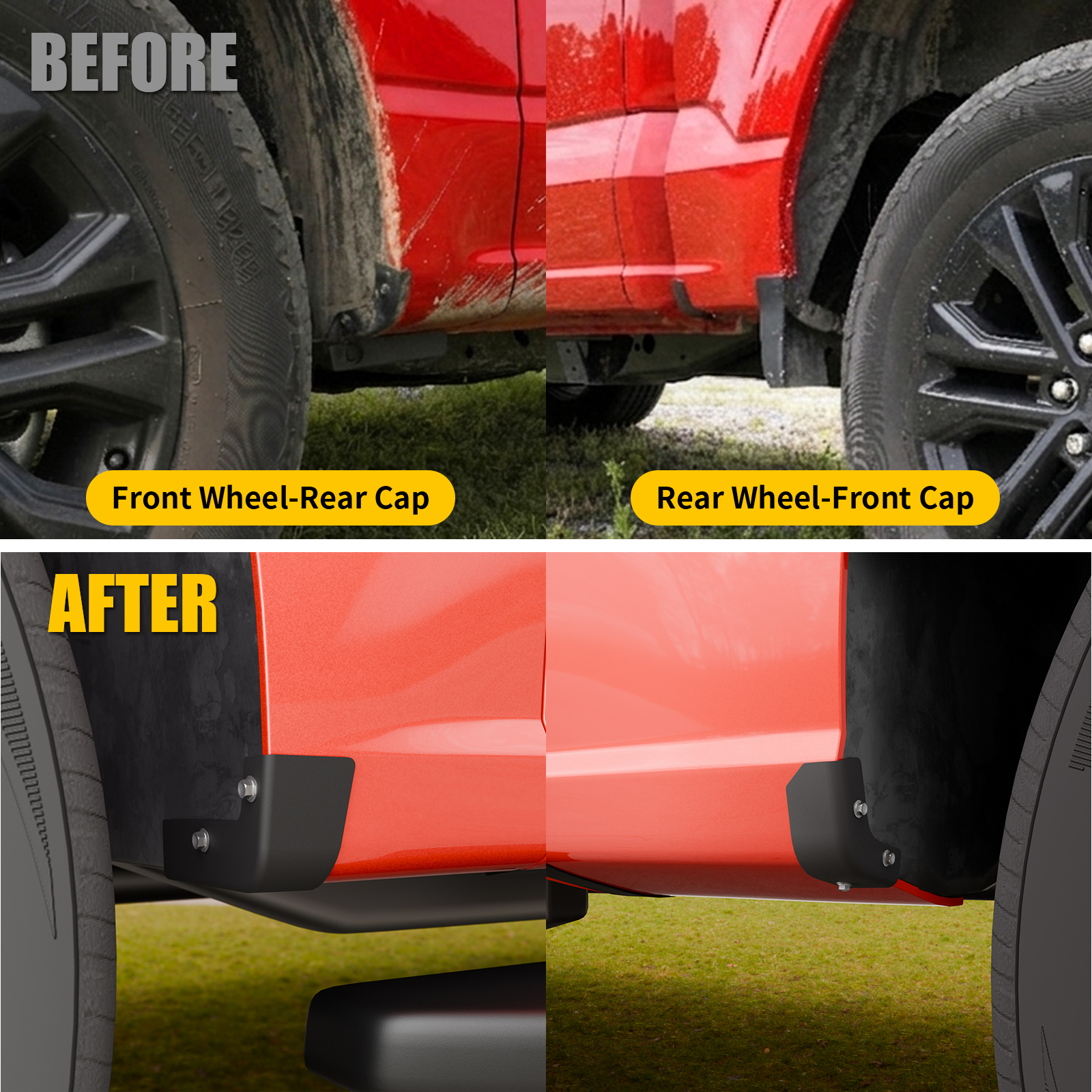 Maxzina Carbon Steel Mud Flap Delete Kit for 2021-2026 Ford F150 (4PCS) | Front & Rear Tough Mud Guard Delete Fender Cap Replacement for 2025 F-150 2WD 4WD (Not for Raptor) Accessories
