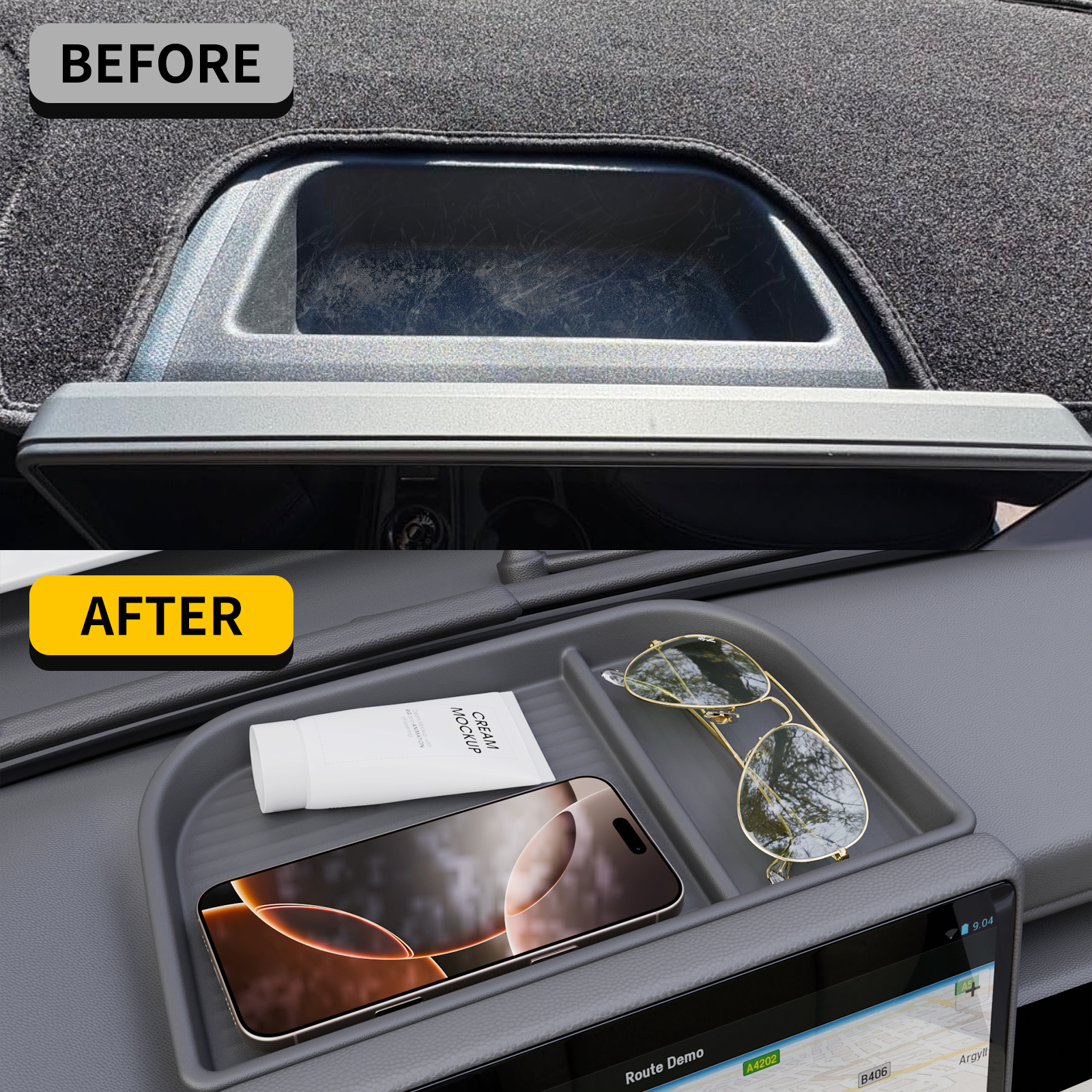 Maxzina Dashboard Storage Organizer for 2025 Ford Maverick Silicone Dash Insert Tray Behind Screen Dashboard Storage Box