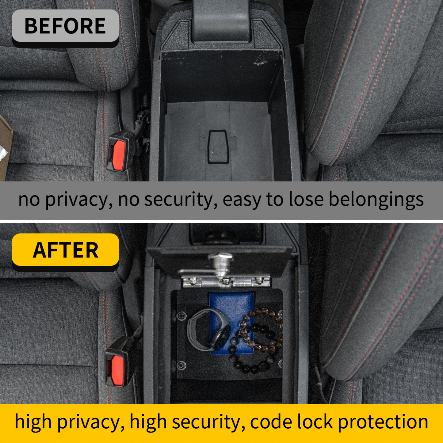Maxzina Center Console Safe Lock Box Compatible with 2022-2025 Ford Maverick Armrest Security Organizer Center Console Safe Vault Lockbox with 3 Digit Combo Password