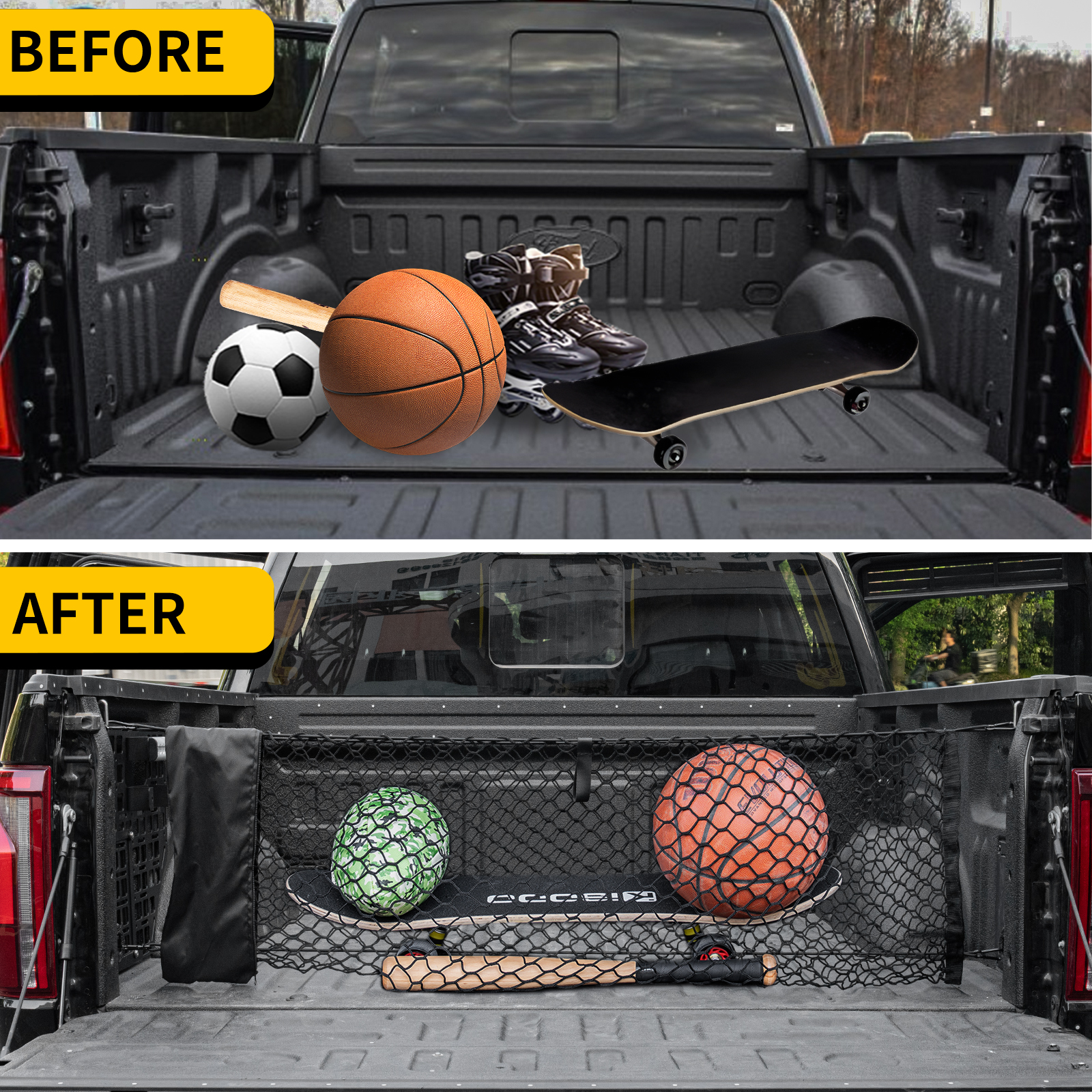 Maxzina Cargo Net Compatible with 2015-2025 Ford F150 2017+ F250 F350 F450 Truck Bed Cargo Net 4.10'×1.51' Double Layer Envelope Style Dense Mesh Trunk Organizer