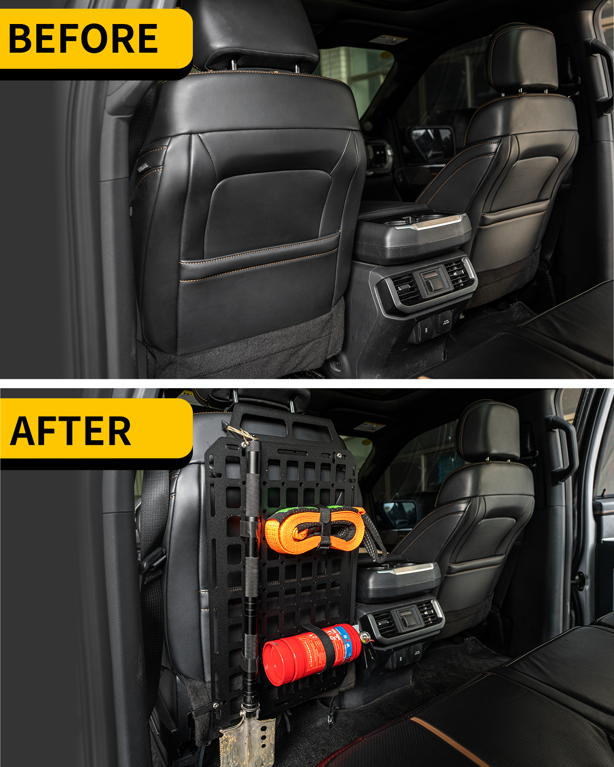 Maxzina Tactical Seat Back Molle Panel Compatible with 2015-2025 Ford F150 Tactical Seat Back Organizers Rigid Molle Panel Seat Back Storage Shelf Organizer