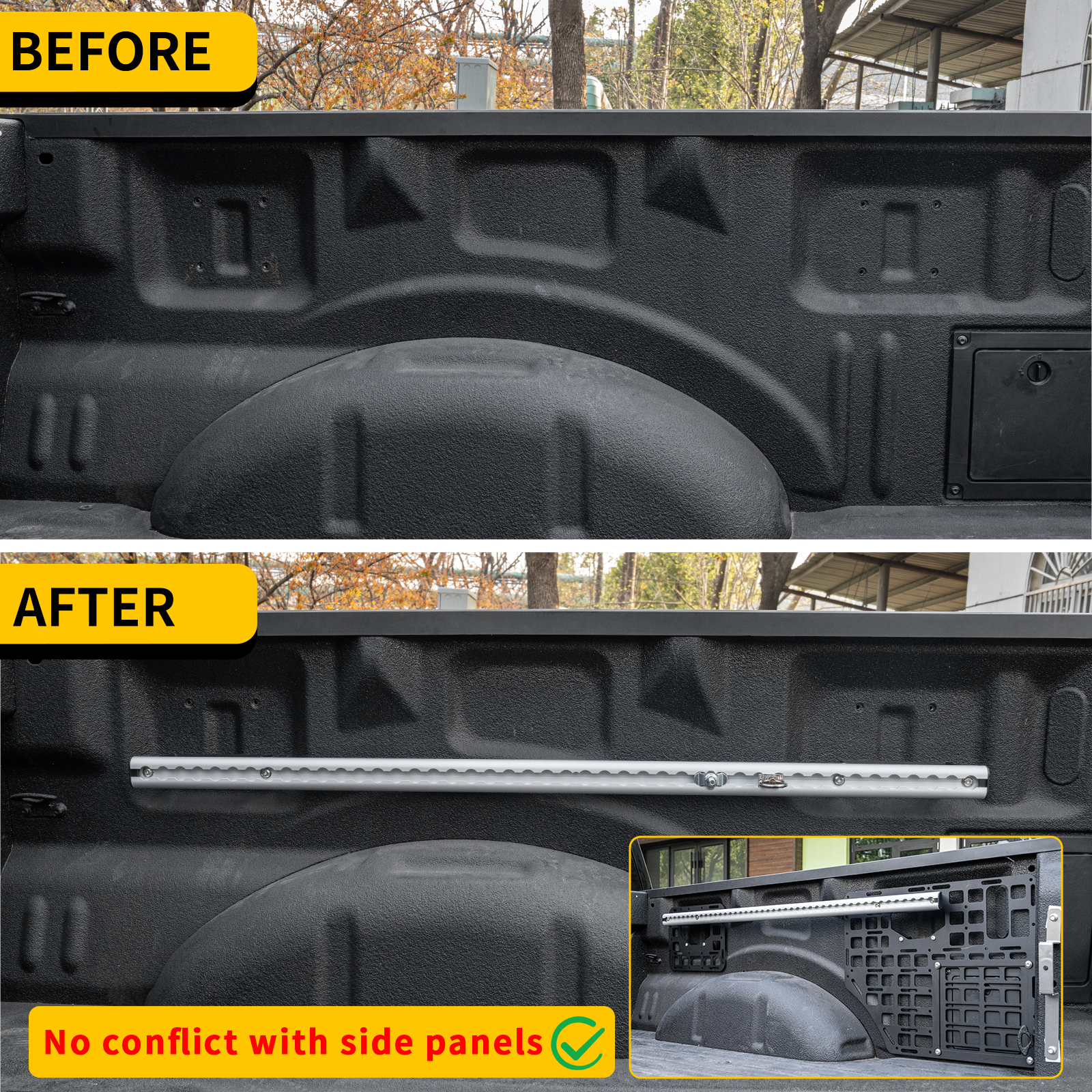 Maxzina Trail Rail System Compatible with 2015-2025 Ford F150 L-Track Side Rail Track Aluminum Alloy Silver Cargo Management Truck Bed Rail Tie Down System