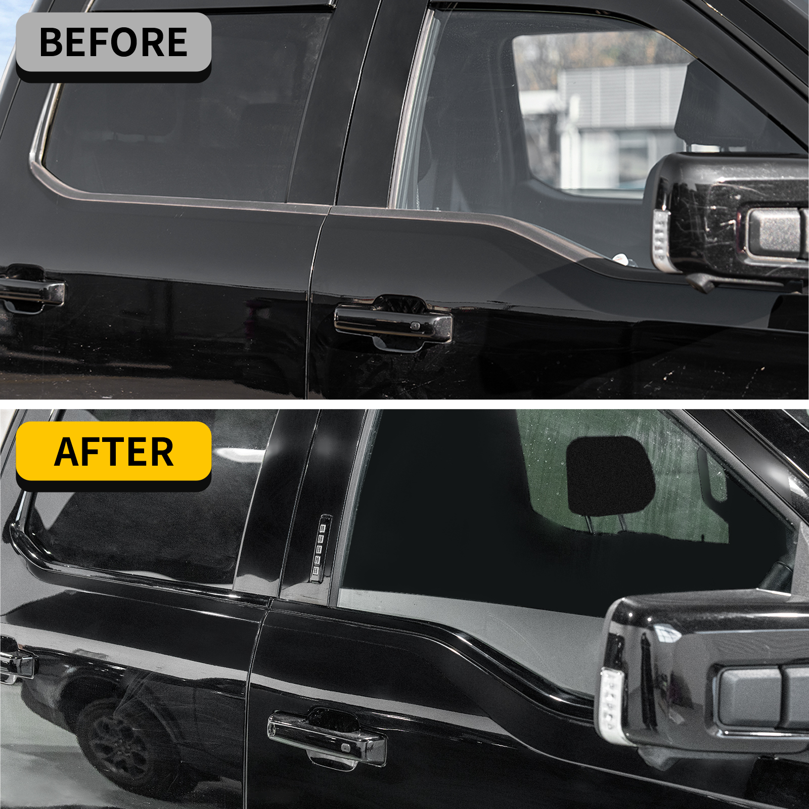 thumbnail image 2 of Chrome Window Bottom Sill Cover Trim Strips For Ford F150 2021-2025 – 4Pc Set, ABS Self-Adhesive 2 of 6