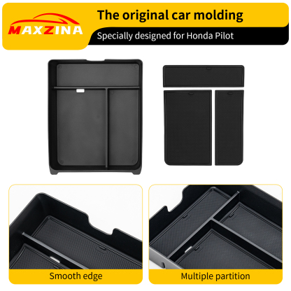 Maxzina Center Console Organizer Compatible with 2023-2025 Honda Pilot Center Console Storage Box ABS Plastic Armrest Storage Tray with PVC Pad