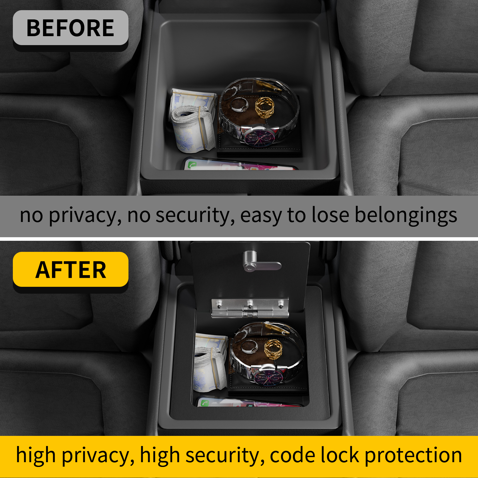 Maxzina Center Console Safe Lock Box Compatible with 2023-2025 Honda Pilot Armrest Security Organizer Center Console Safe Vault Lockbox with 3 Digit Combo Password
