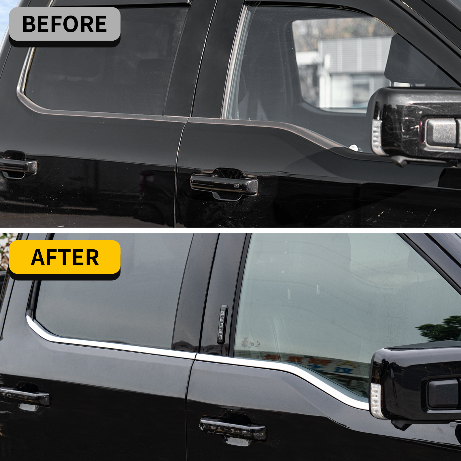Maxzina Window Trim Compatible with 2021-2025 Ford F150 Supercrew ABS Plastic Window Molding Edge Guards Weatherstrip Bottom Sill Decoration Covers