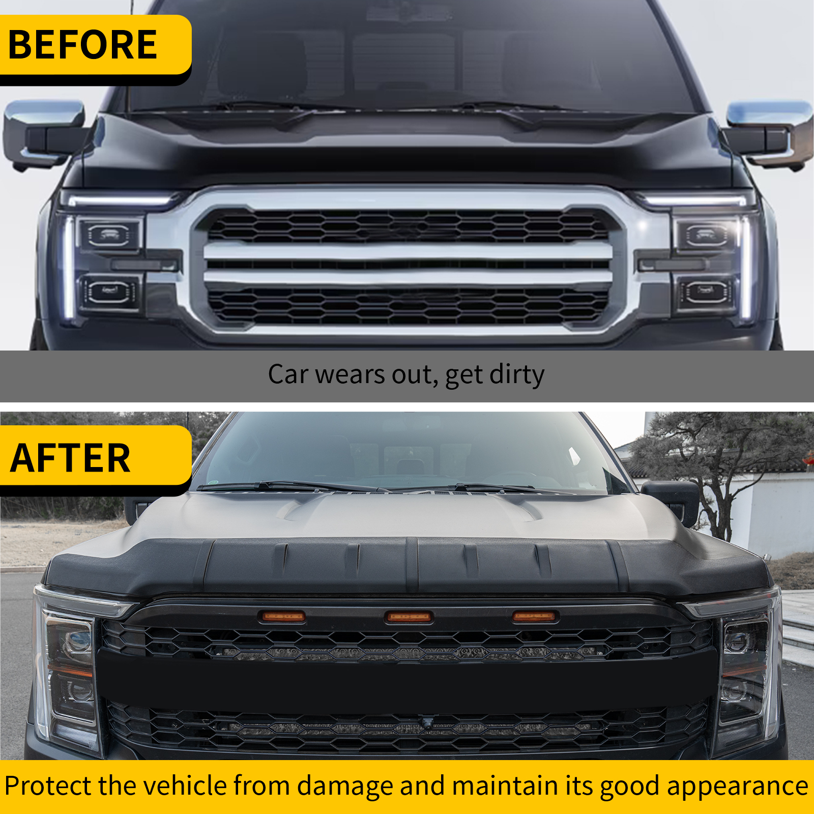 Maxzina Hood Protector Compatible with 2021-2025 Ford F150 XL/STX/XLT/Lariat Hood Shield TPE Bug Deflector Bug Guard for 2024 Ford F-150 Accessories