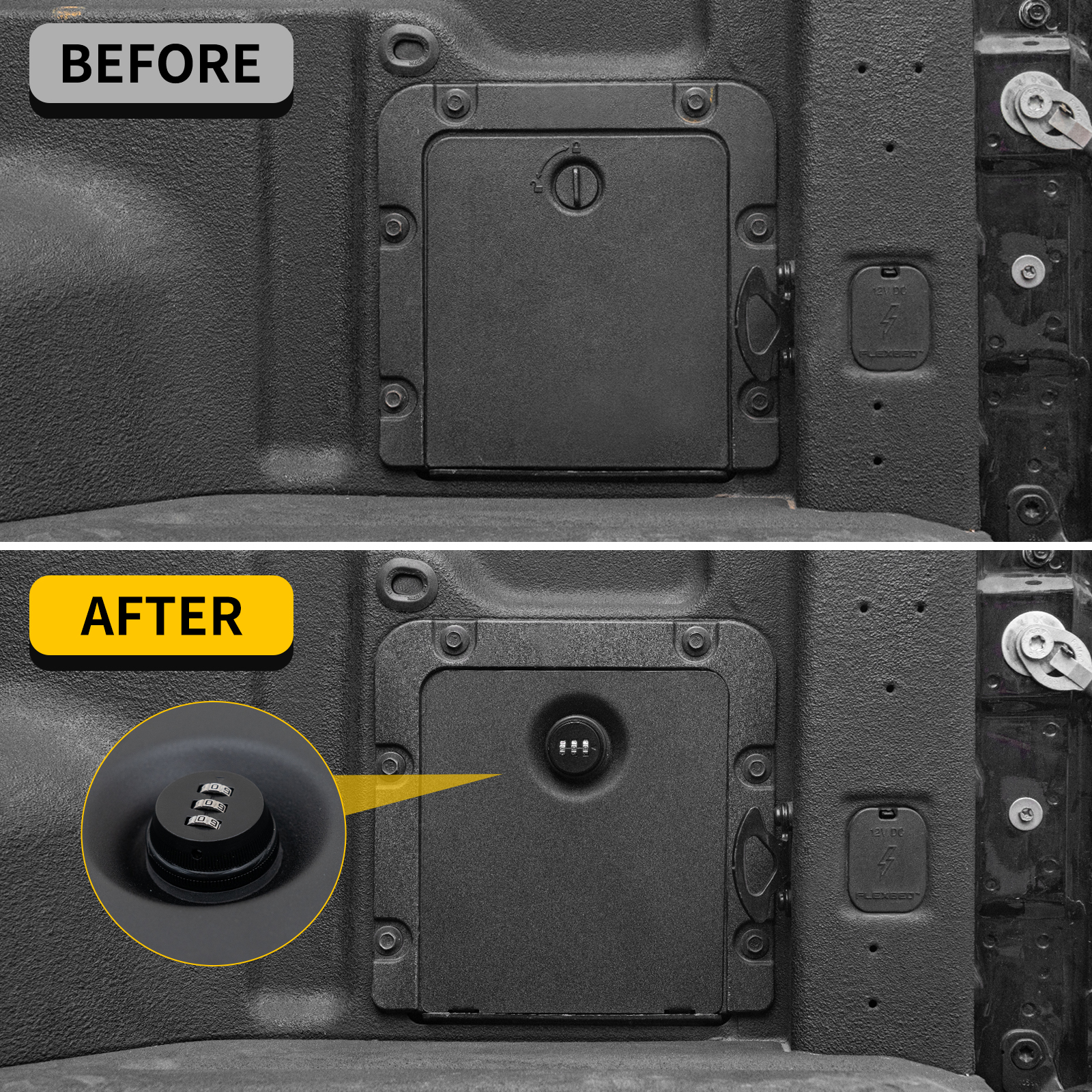 Maxzina Truck Security Lock Cover Compatible with 2022-2025 Ford Maverick Code Lock Design Bin Cover Bed Storage Bin Side Cover with Code Lock for 2024 Maverick Accessories