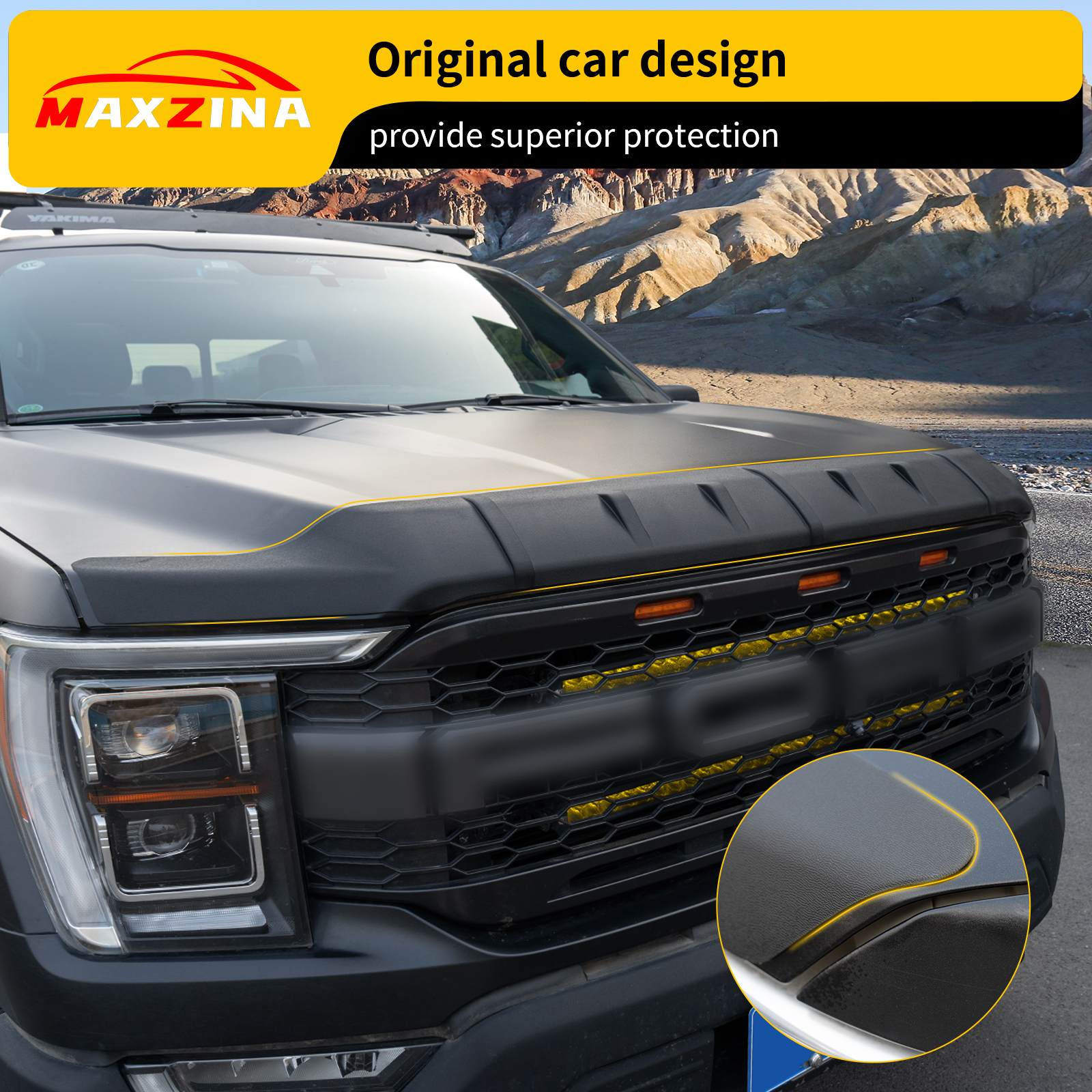 Maxzina Hood Protector Compatible with 2021-2025 Ford F150 XL/STX/XLT/Lariat Hood Shield TPE Bug Deflector Bug Guard for 2024 Ford F-150 Accessories